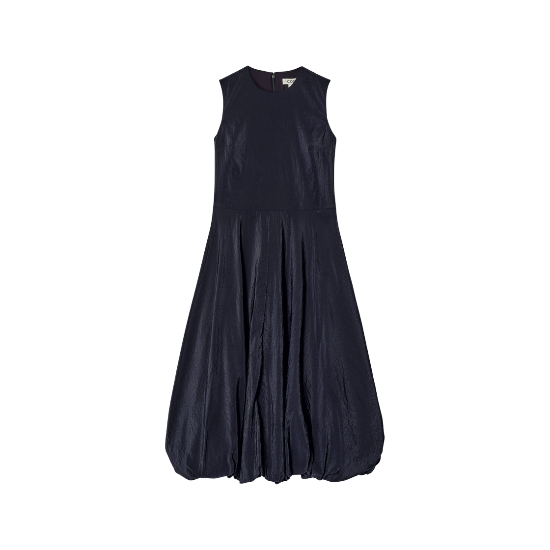 (W) 코스 슬리브리스 버블 헴 미디 드레스 네이비((W) COS Sleeveless Bubble Hem Midi Dress Navy)