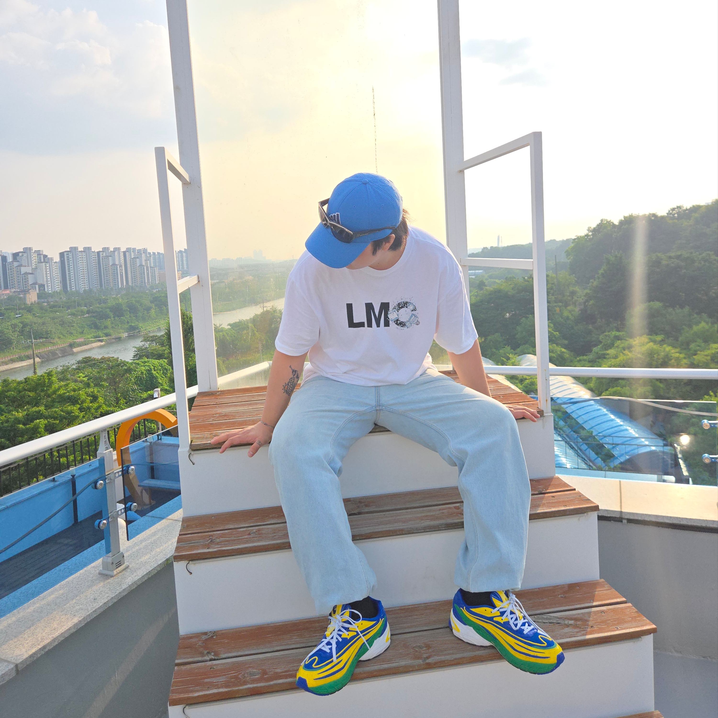 Adidas x BAPE Orketro Green Power Blue 착용 스타일 - 10