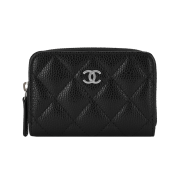 Chanel Classic Zipped Coin Purse Grained Calfskin & Silver Black