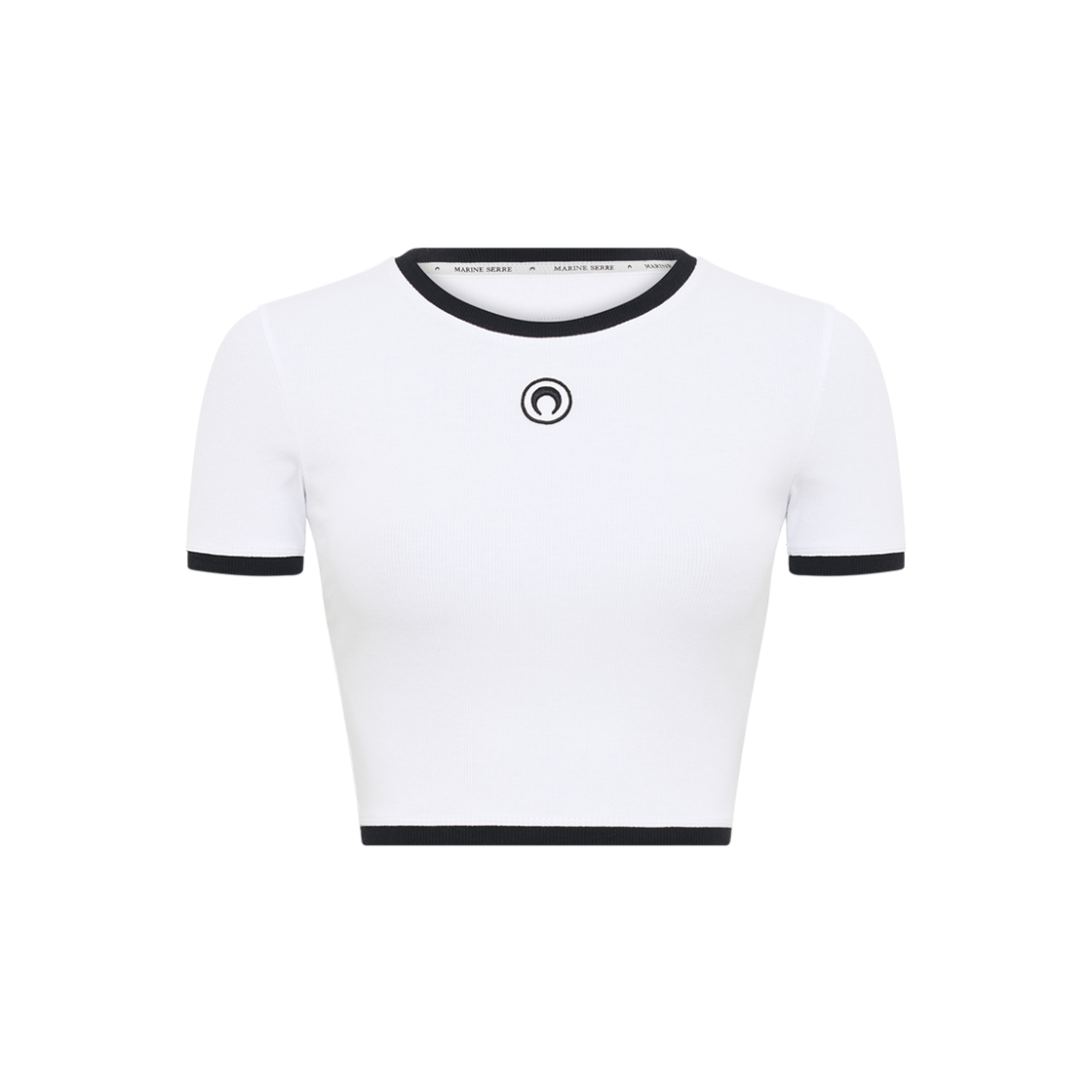 (W) 마린 세르 문 로고 저지 크롭 탑 화이트((W) Marine Serre Moon Logo Jersey Cropped Top White)