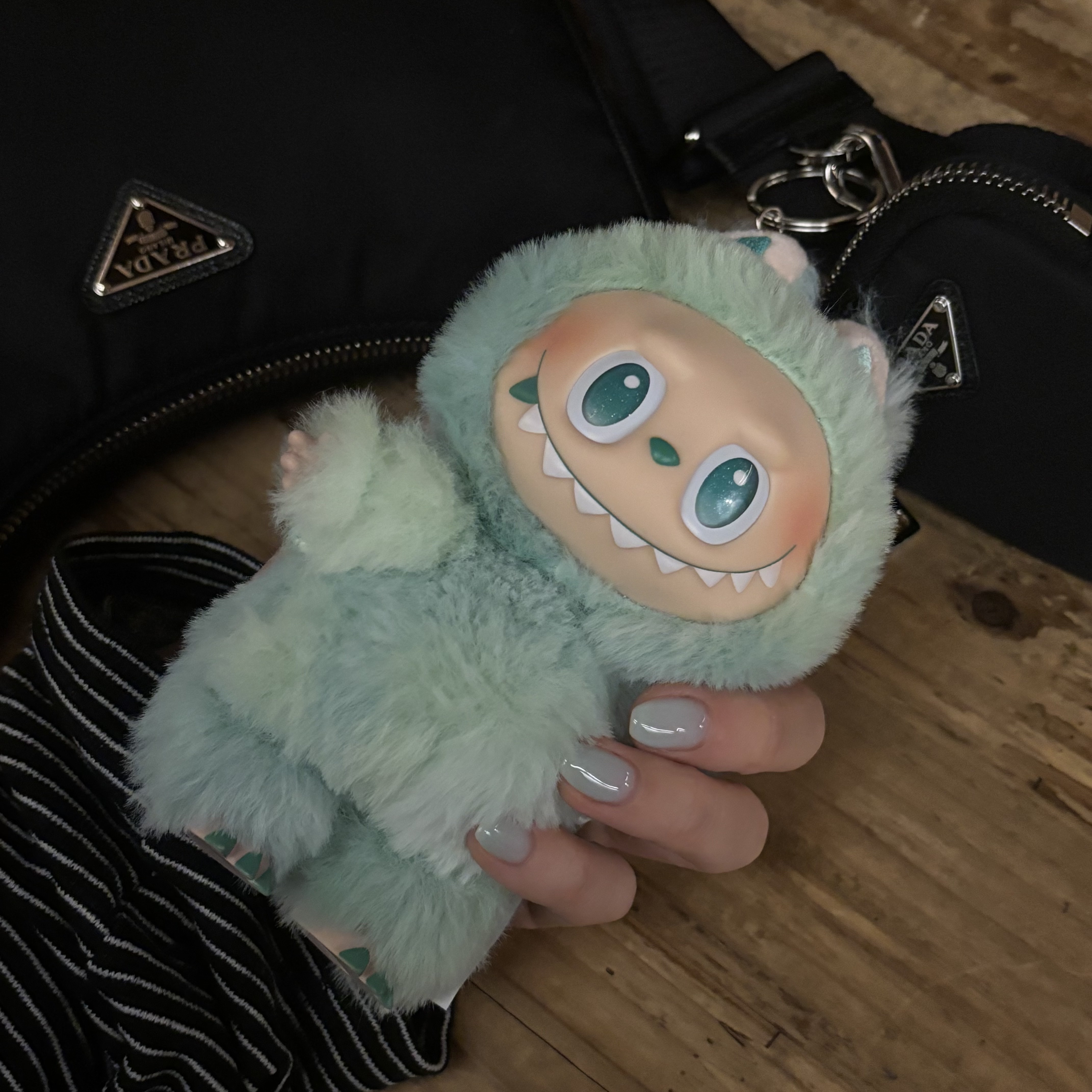 Prada Re-Edition 2005 Re-Nylon Shoulder Bag Black, Pop Mart Labubu The Monsters Highlight Series Serenity Keyring (Opened Case) 착용 스타일