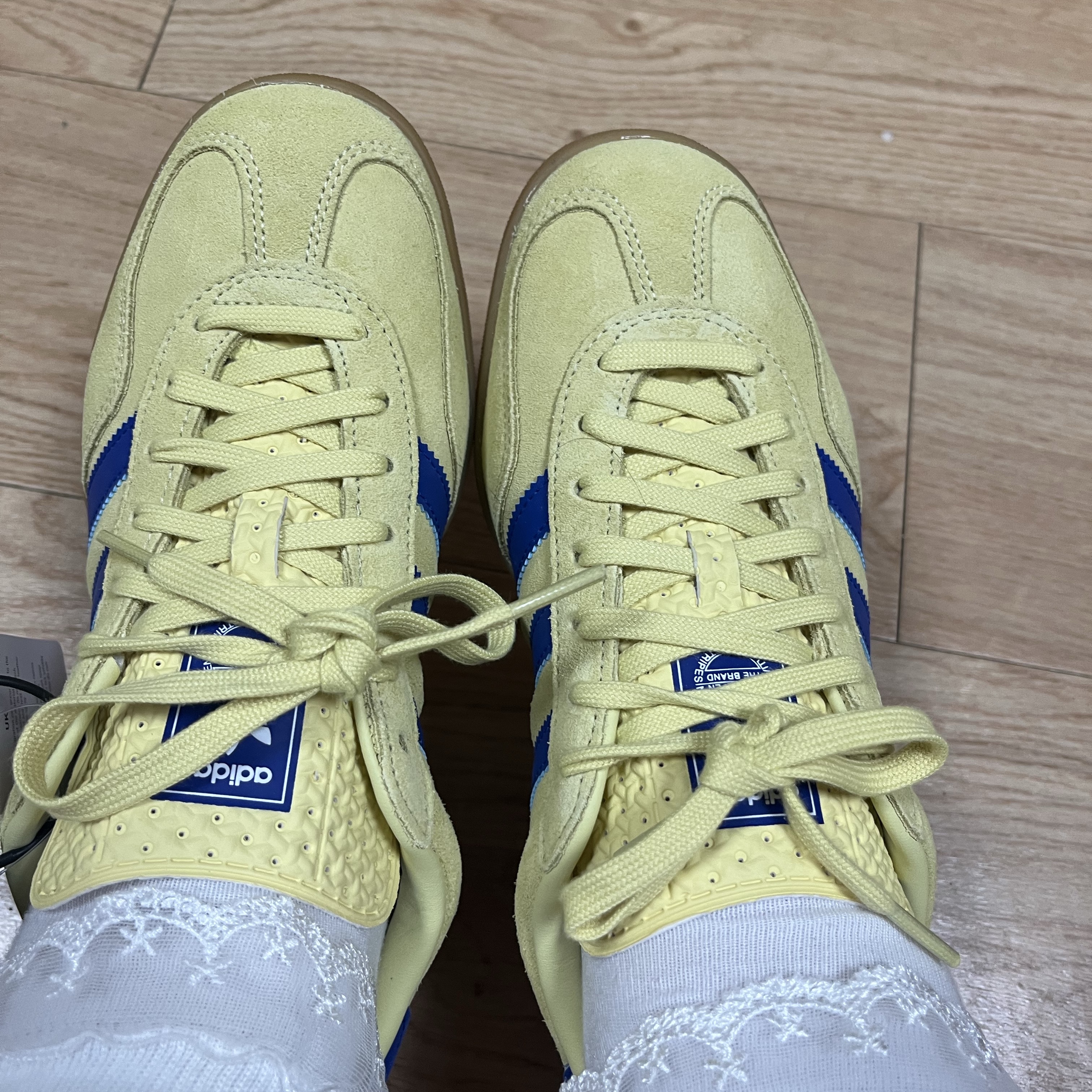 Adidas Gazelle Indoor Powder Yellow Royal Blue 착용 스타일 - 1