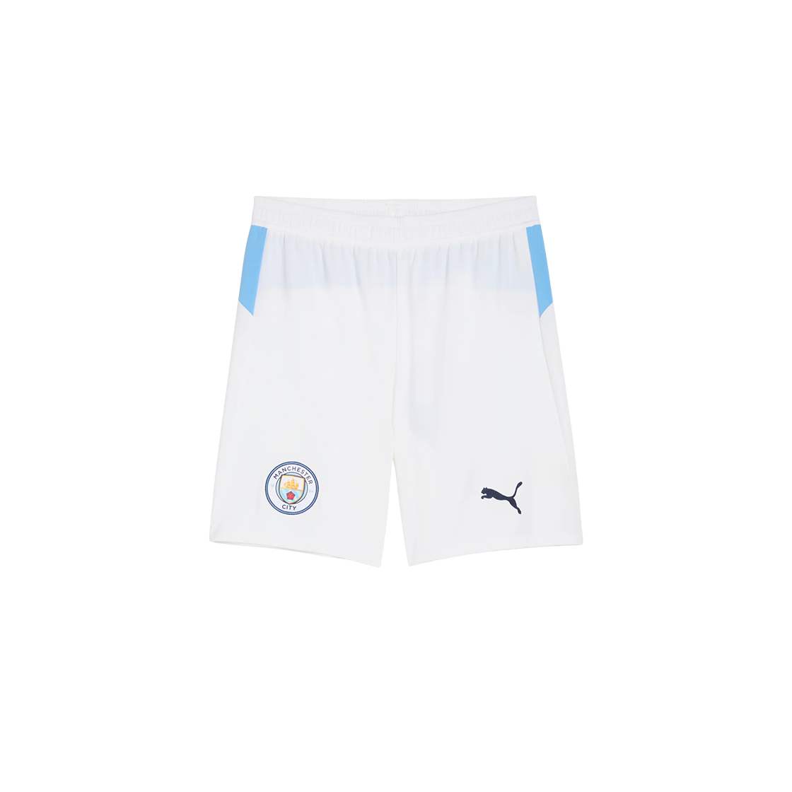 푸마 맨체스터 시티 2025/26 레플리카 사커 쇼츠 화이트 팀 라이트 블루 (논 마킹 버전)(Puma Manchester City 2025/26 Replica Soccer Shorts White Team Light Blue (Non Marking Ver.))