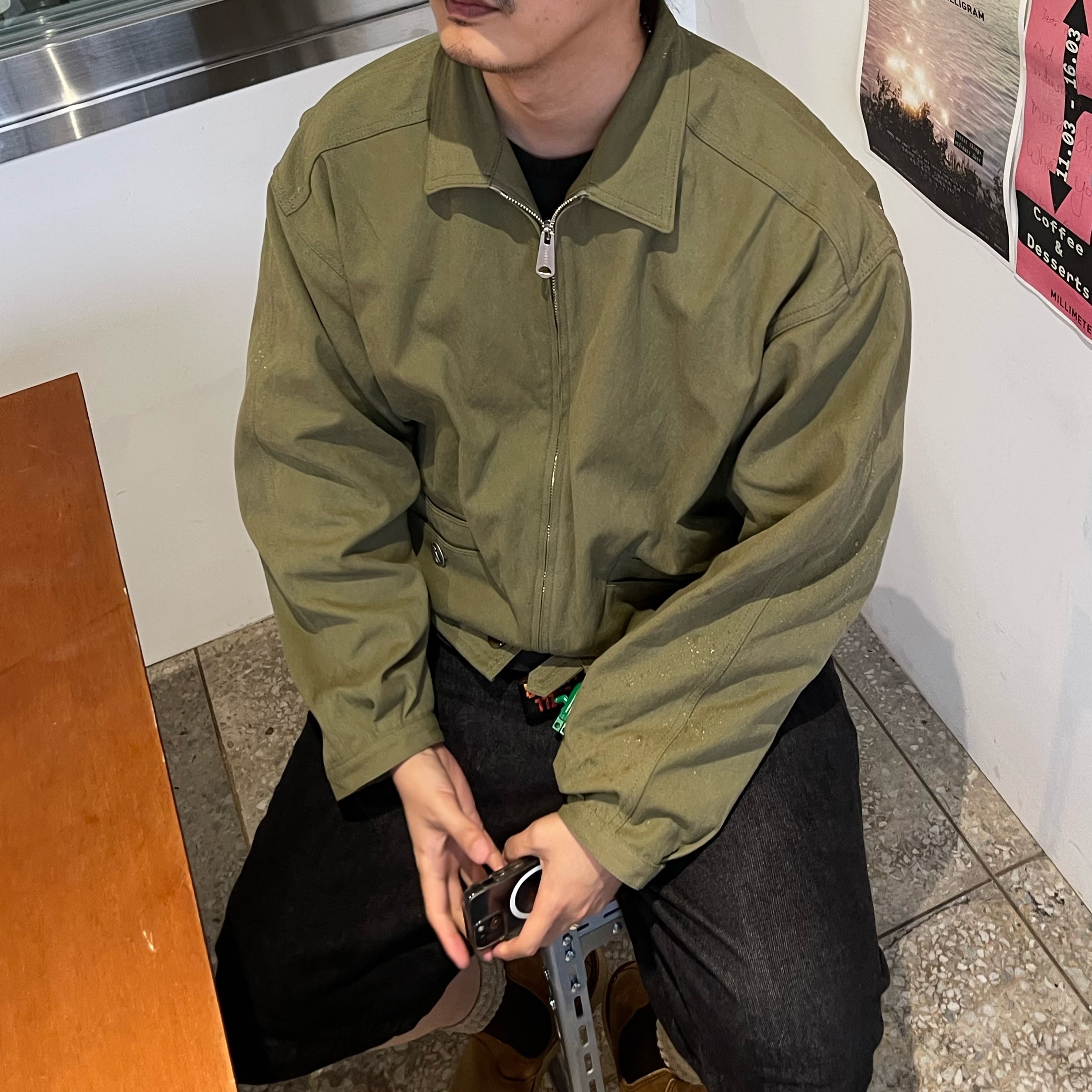 Kapital Water-Repellent Light Canvas Zip Up Kayak Paw-Paw Blouson Khaki 착용 스타일