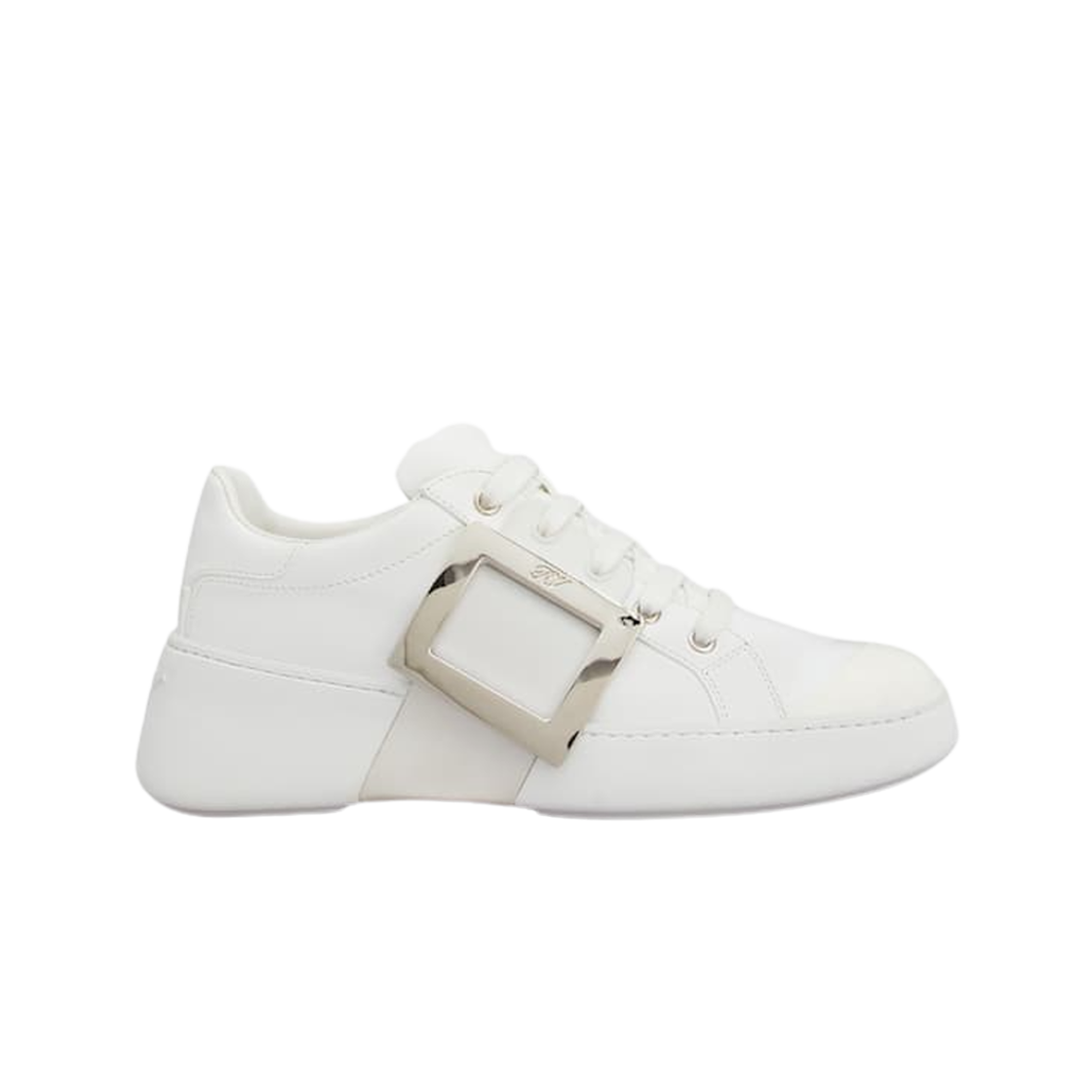 (W) 로저 비비에 비브 스케이트  메탈 버클 스니커즈 화이트((W) Roger Vivier Viv Skate Metal Buckle Sneakers White)