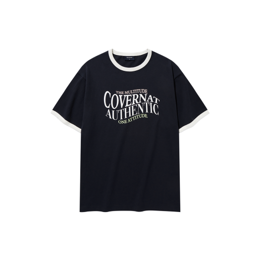 CO2502ST12DN Covernat Typographic Ringer T-Shirt Dark Navy