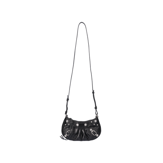 ITOIJIWI57OT Balenciaga Le Cagole Mini Chain Bag Crocodile Embossed Rhinestone Black