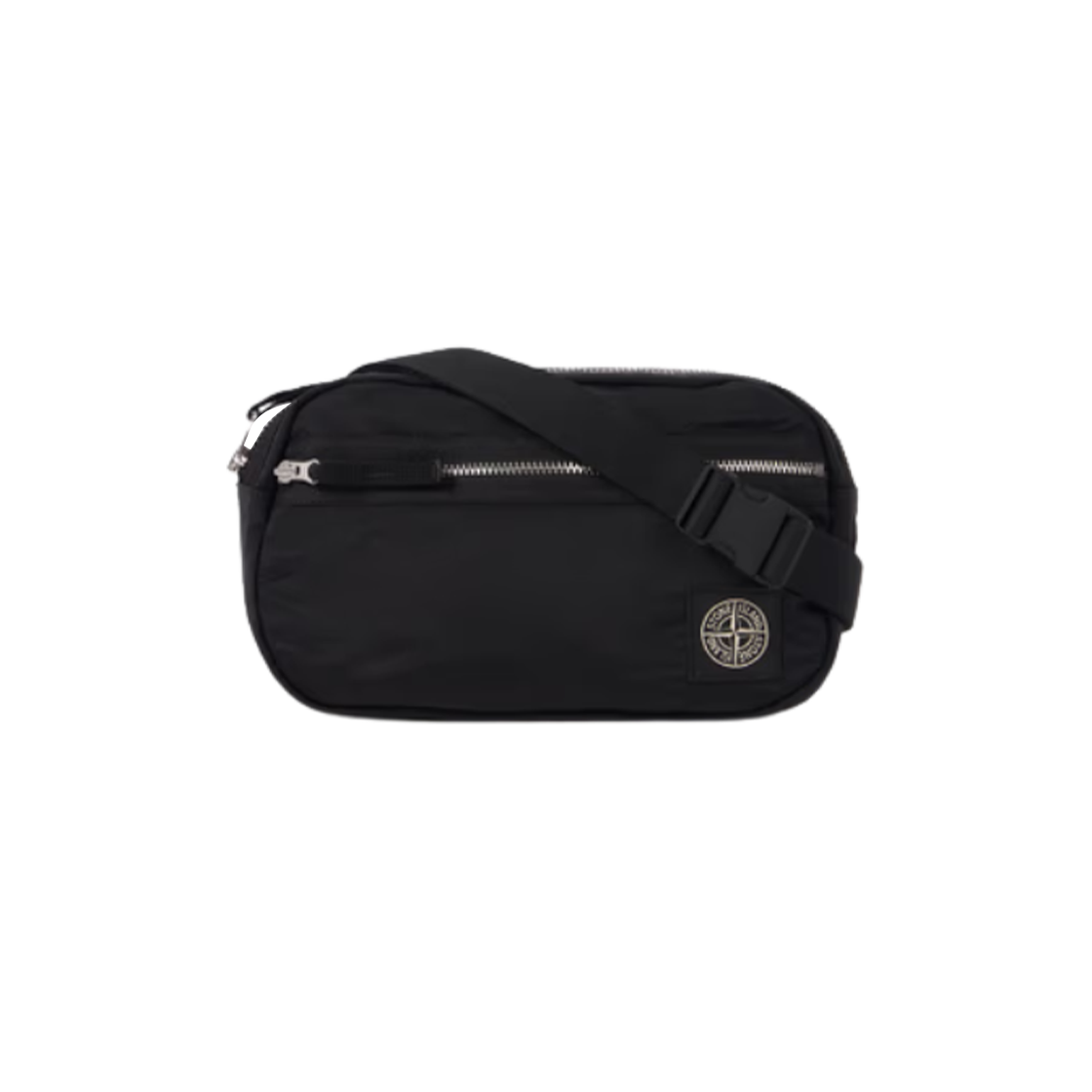 스톤 아일랜드 9200016 집 포켓 립스탑 라이닝 코팅 나일론 메탈 에코닐 벨트백 블랙 - 25FW(Stone Island 9200016 Coated Nylon Metal in Econyl Belt Bag with Zip Pocket and Ripstop Lining Black - 25FW)