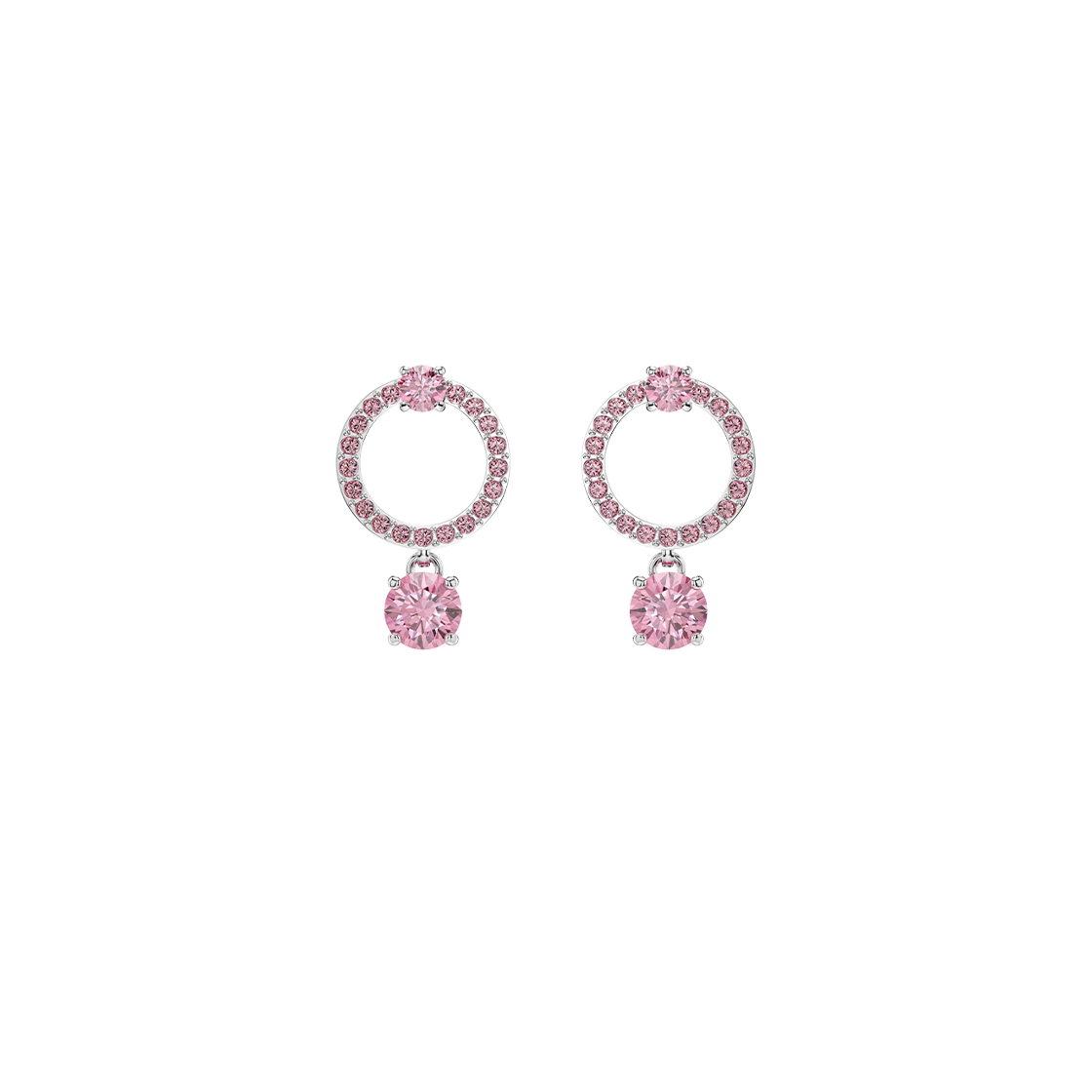 (W) 스와로브스키 어트랙트 드롭 이어링 라운드 컷 핑크 로듐 플래팅((W) Swarovski Attract Drop Earrings Round Cut Pink Rhodium Plated)