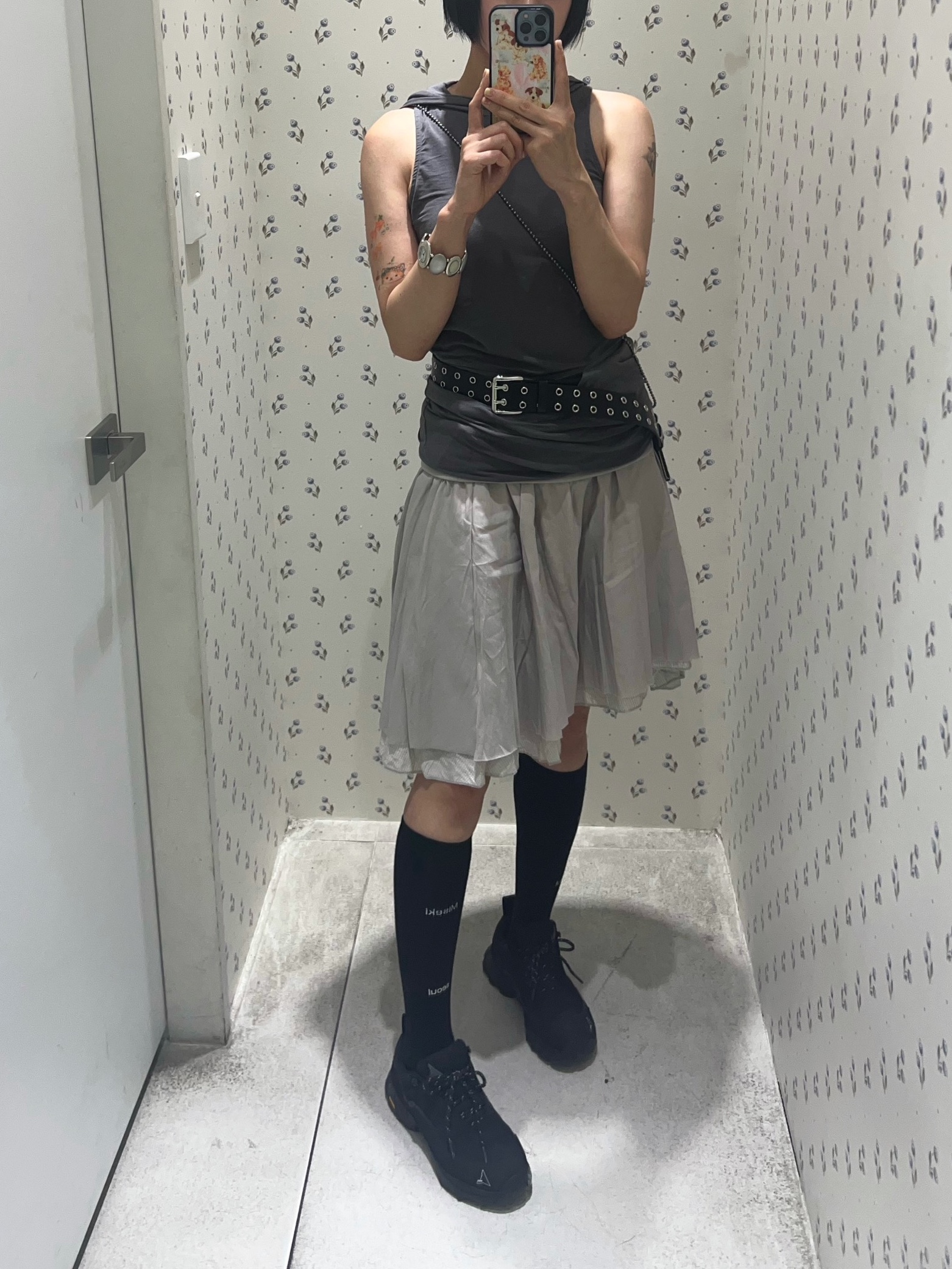 coyseio スカート double shirring skirt greyCoyseio double shirring