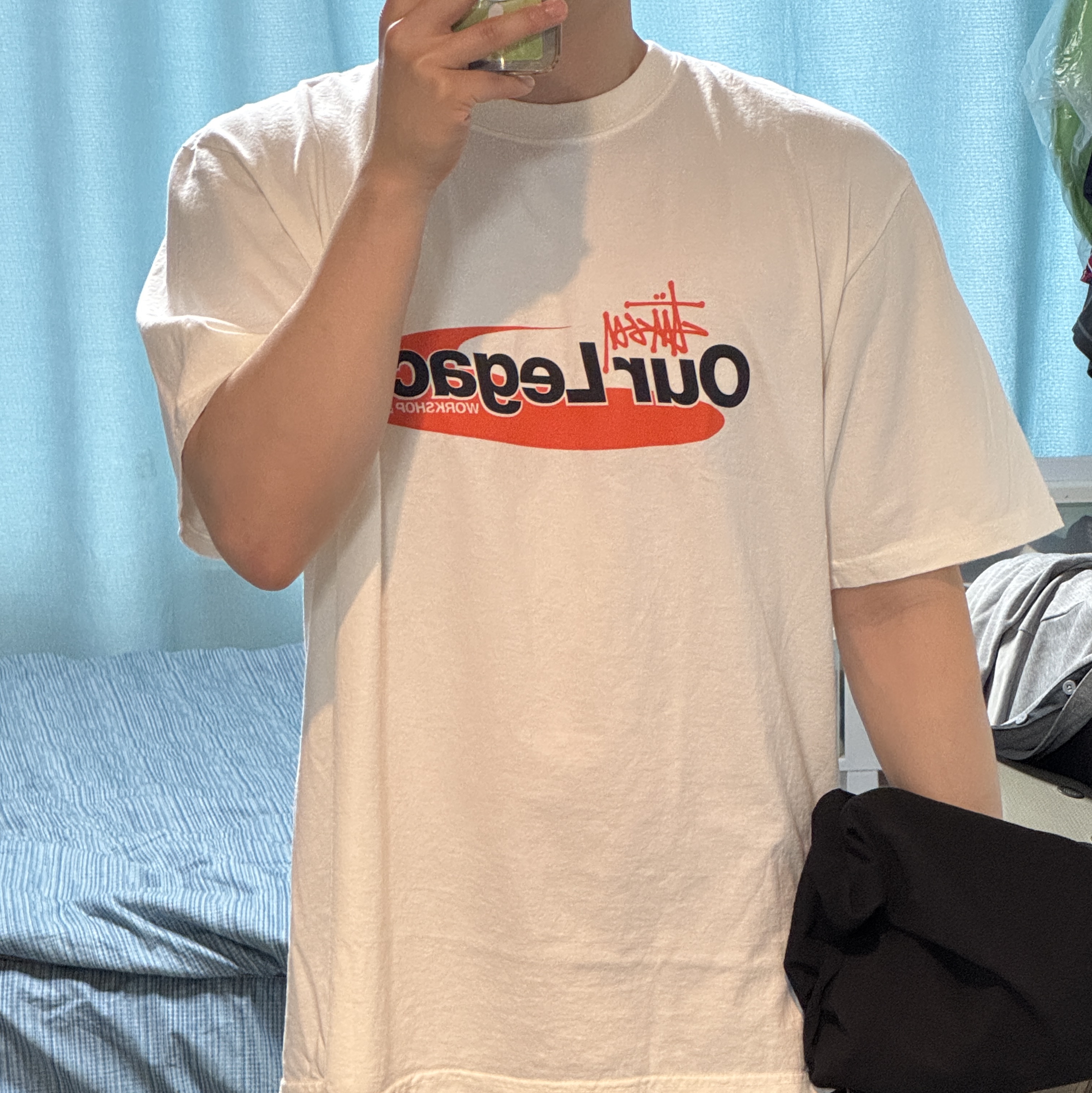 Stussy x Our Legacy Work Shop Swirl Pigment Dyed T-Shirt Natural 착용 스타일