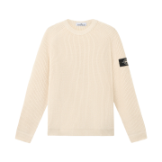 Stone Island 5100012 Fisherman's Rib Cotton Raw Beauty Crewneck Jumper with Fisherman's Rib and Raglan Sleeves Ivory - 25FW