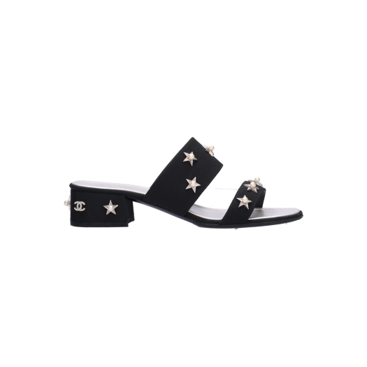 ITJIPVC33PFT Chanel Star Pearl Sandals Black Silver 37 Point 5