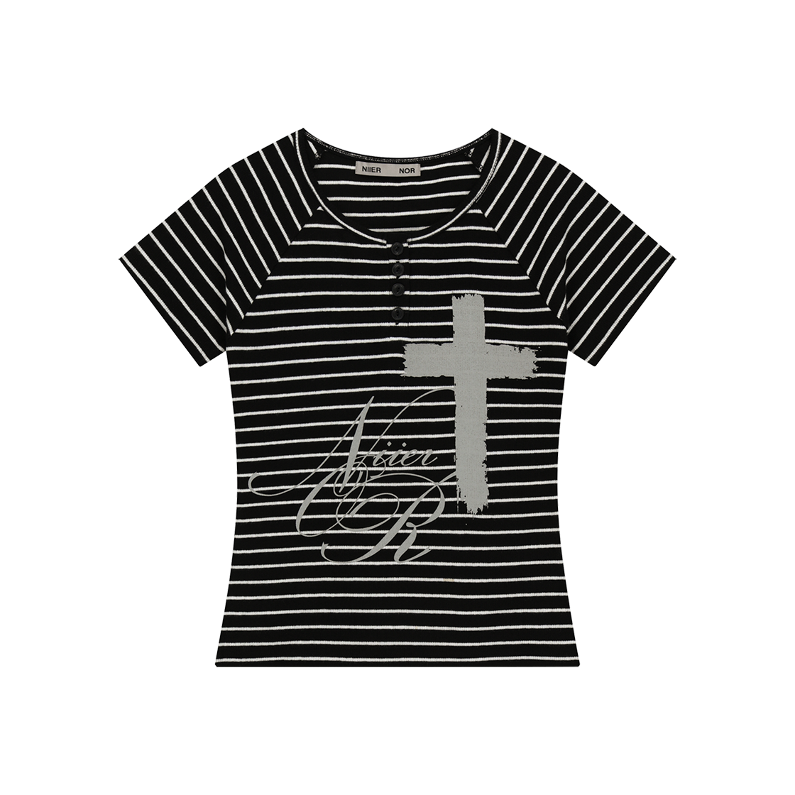 25NNSSTTSF007BK NIIER NOR Paint Cross Button Down Tee Black