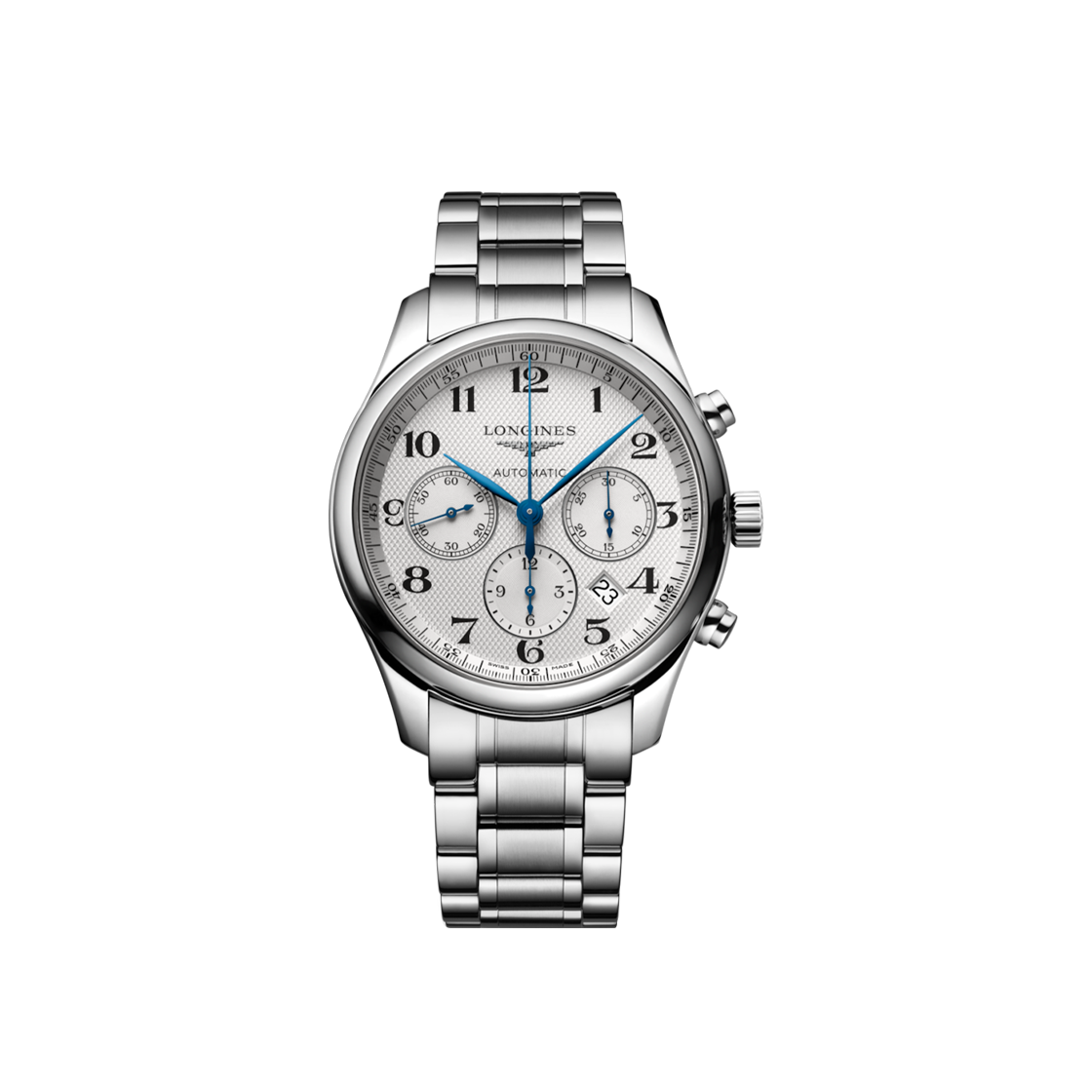 론진 마스터 컬렉션 크로노그래프 오토매틱 42mm 스테인리스 스틸 실버 발리콘(Longines Master Collection Chronograph Automatic 42mm Stainless Steel Silver Barleycorn)