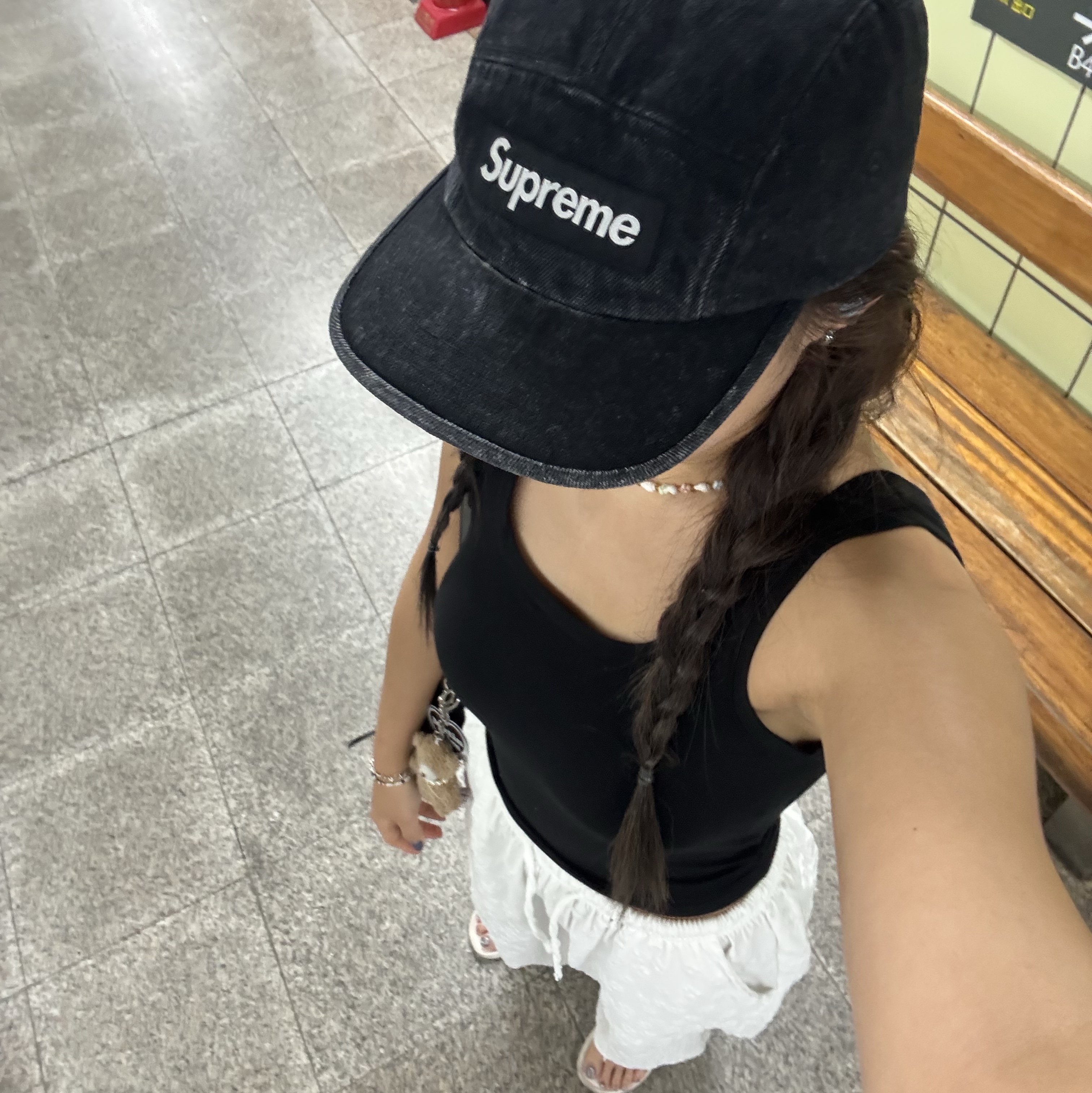 Supreme Denim Camp Cap Black - 24SS 착용 스타일