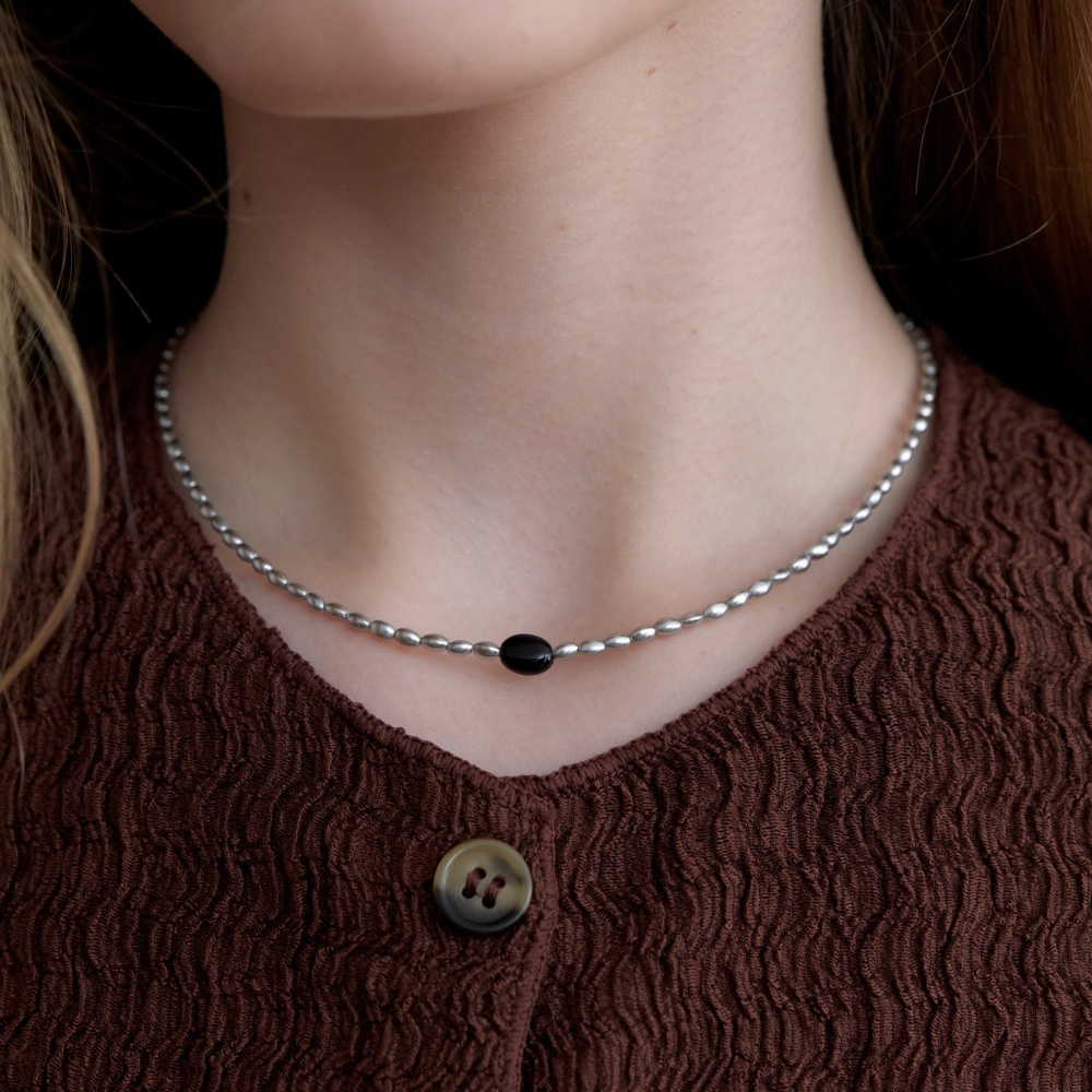 러브미몬스터 시크 회색 진주 원석 목걸이 그레이(lovememonster Chic Grey Pearl Gem Necklace Grey) - 4