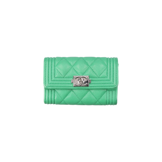 IT3C2G3MG8QJ Chanel Boy Chanel Flap Card Wallet Calfskin Green Silver Hardware