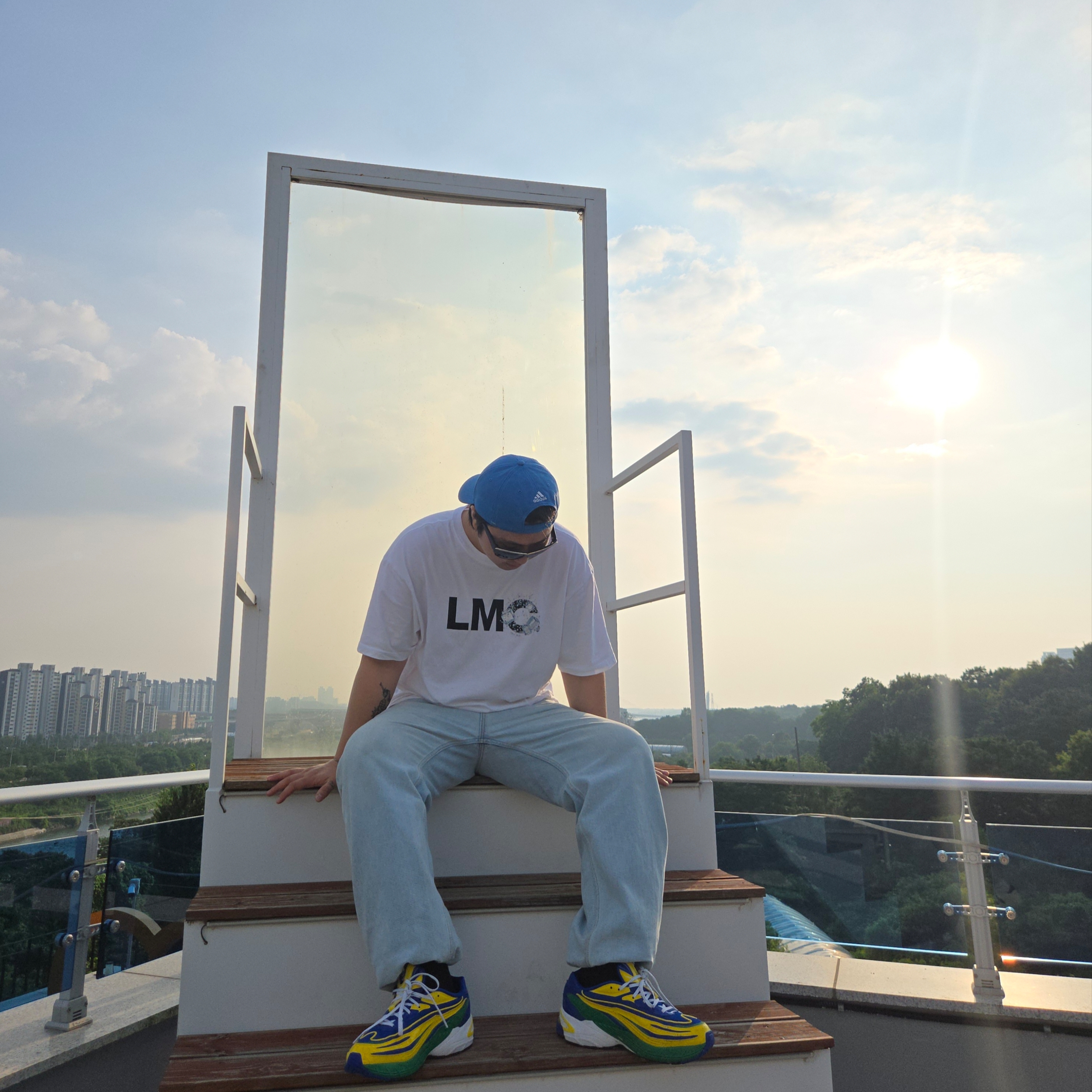 Adidas x BAPE Orketro Green Power Blue 착용 스타일 - 5
