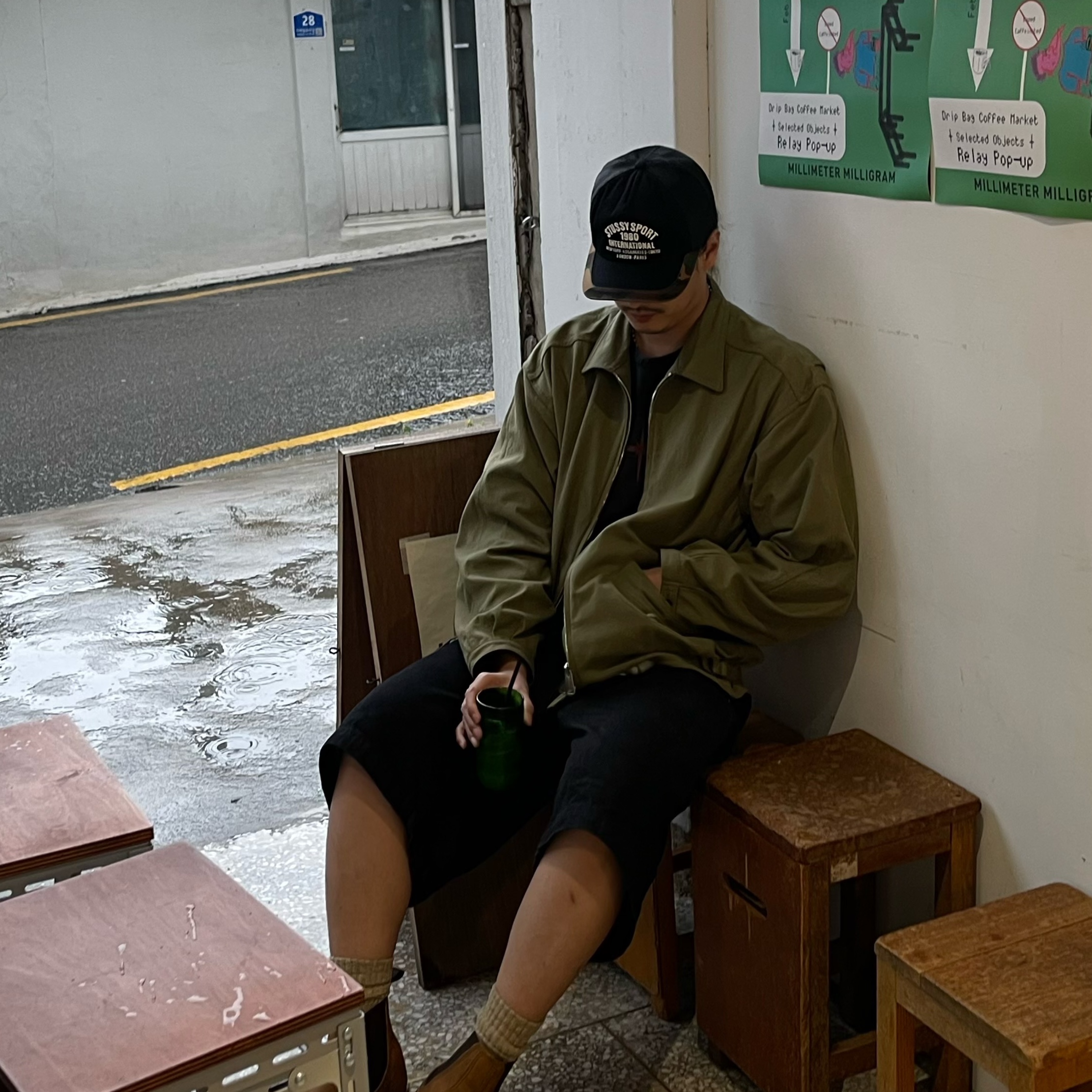 Kapital Water-Repellent Light Canvas Zip Up Kayak Paw-Paw Blouson Khaki 착용 스타일