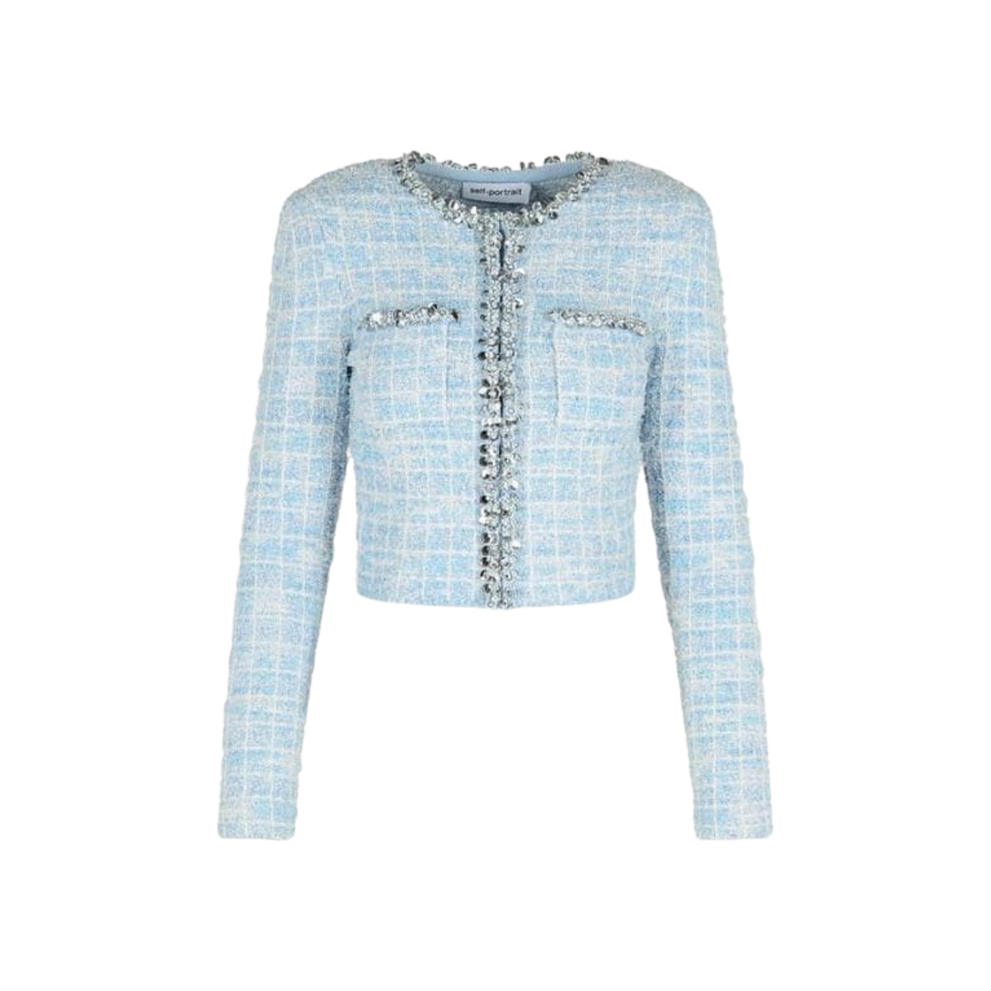 (W) 셀프 포트레이트 체크 가디건 블루((W) Self Portrait Check Cardigan Blue)