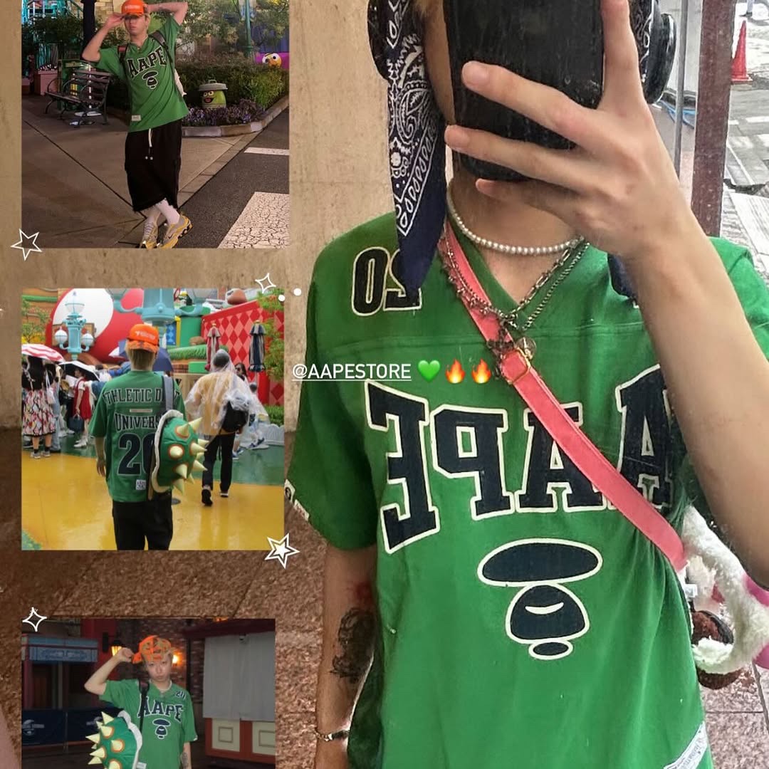 AAPE Fancy Main Tee Dark Green - 25SS 착용 스타일