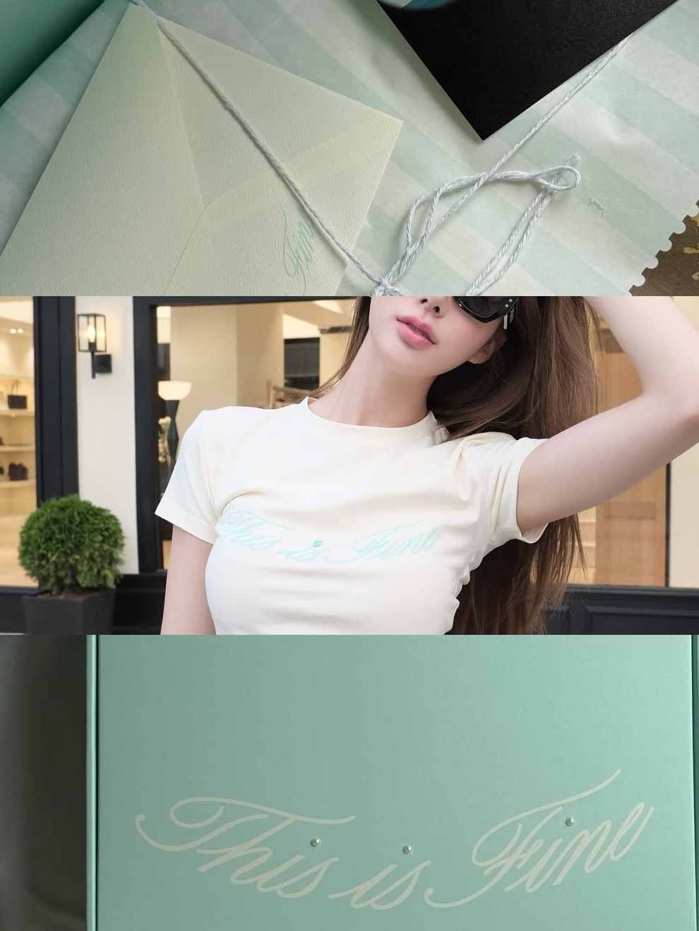 THIS IS FINE Cropped Signature Tee Cream 착용 스타일 - 3