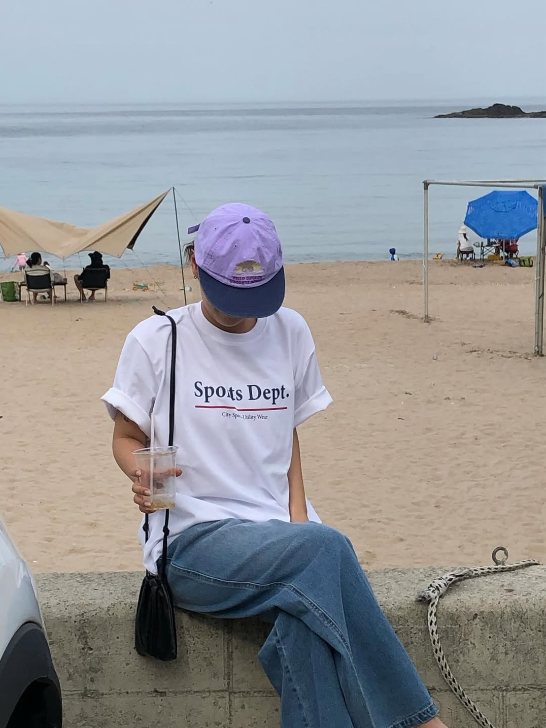 Sports Dept Line Logo T-shirt White 착용 스타일 - 3