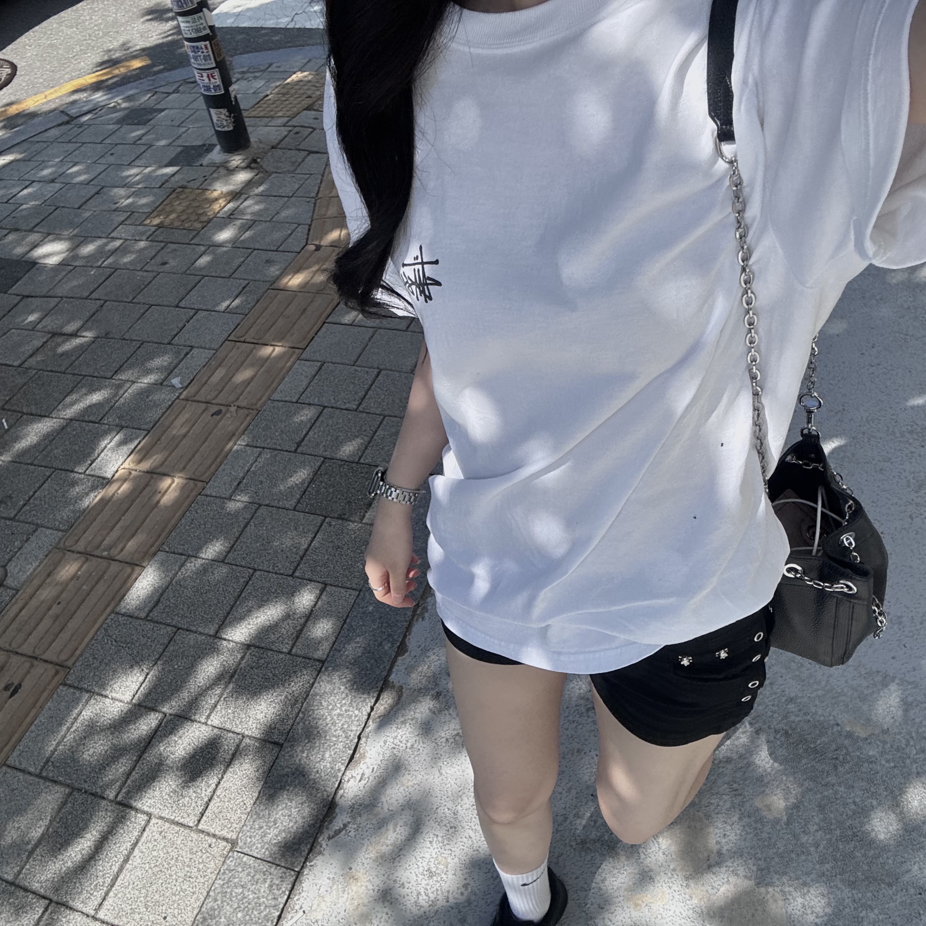 Apple Watch SE 2024 40mm Midnight Aluminium Case with Sport Band S/M Midnight (Korean Ver.), Stussy Basic Stussy T-Shirt White 2024, 2025 착용 스타일