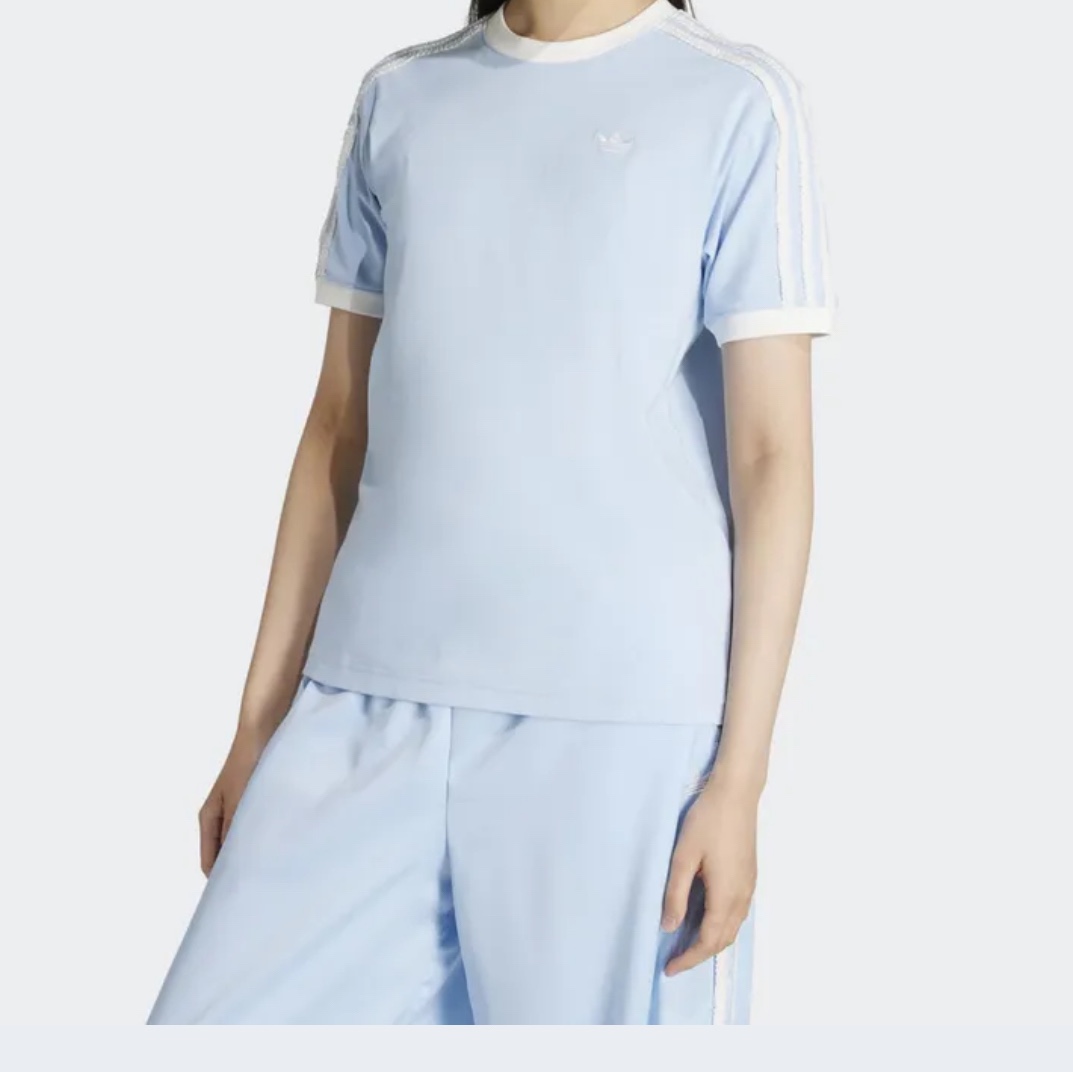 (W) Adidas Originals Ruffle 3S T-Shirt Clear Sky - KR Sizing 착용 스타일 - 1