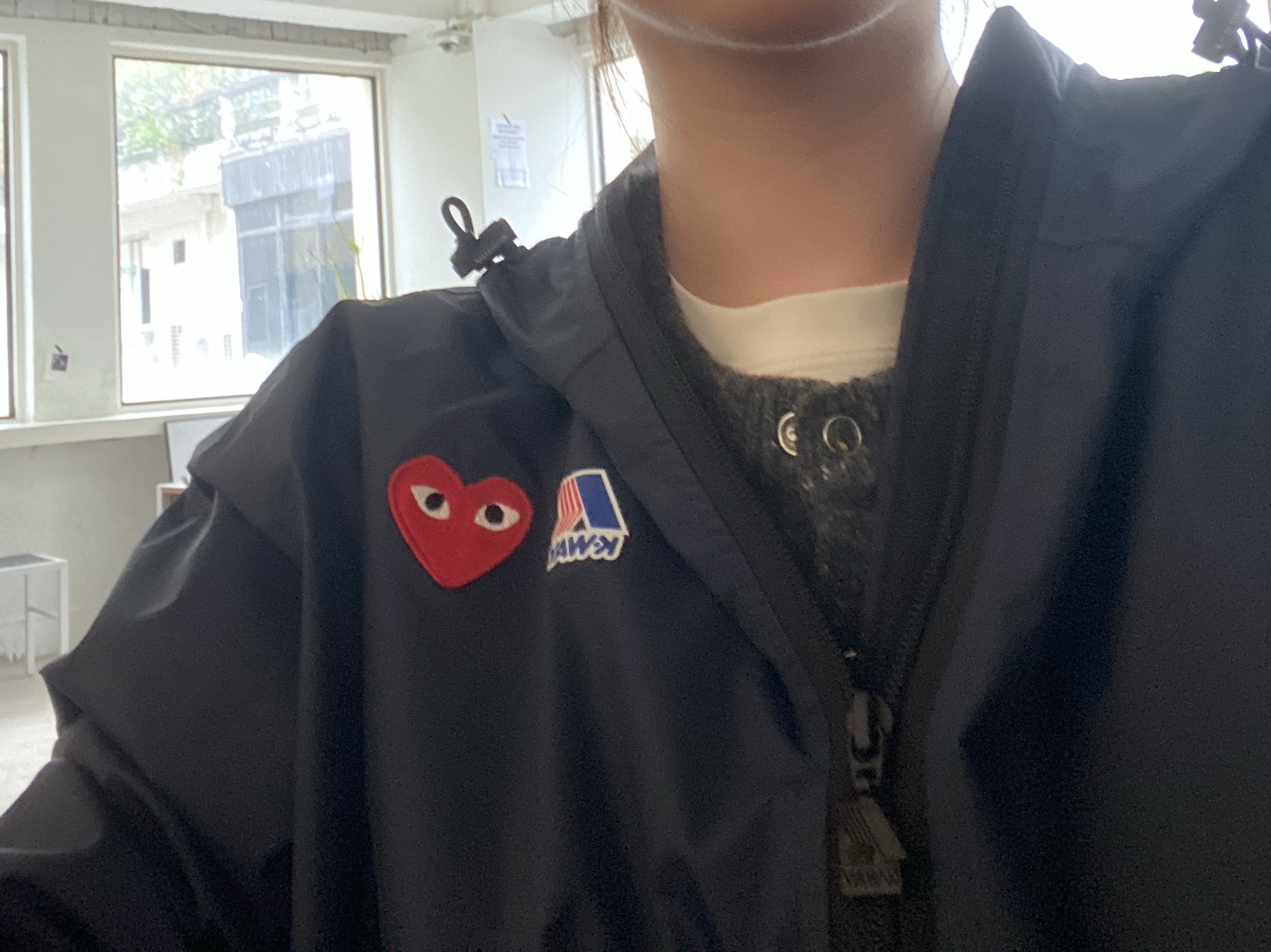 Play Comme des Garcons x K-Way Full Zip Jacket Navy 착용 스타일 - 2