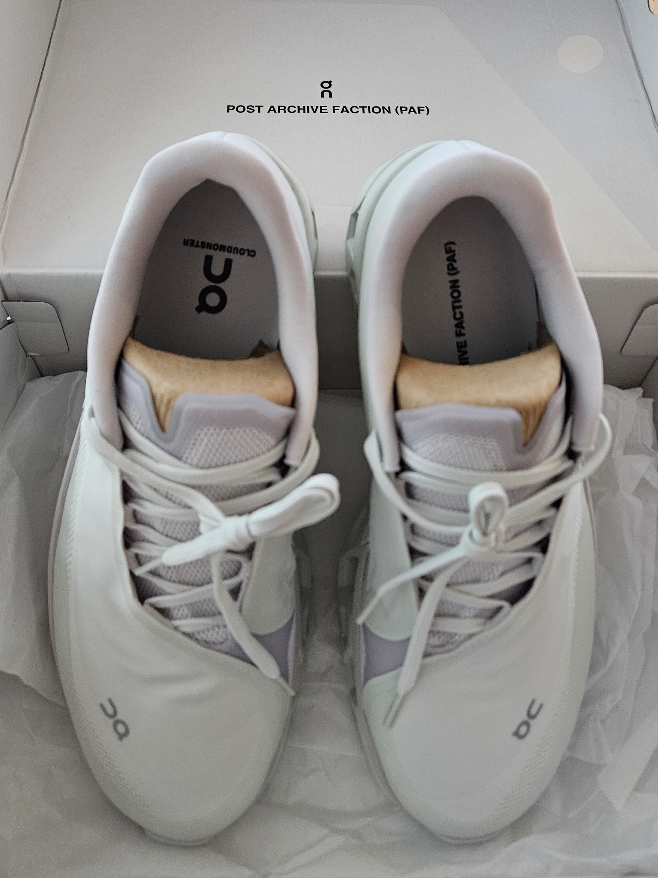On Running x Post Archive Faction (Paf) Cloudmonster 2 Vapor Frost 착용 스타일
