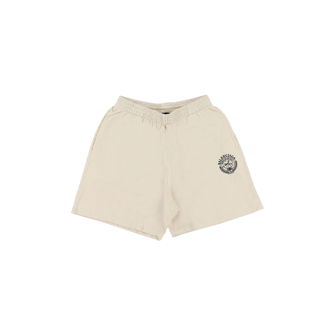 676137TMVA39069 Balenciaga Logo Print Drawstring Sweat Shorts Cream Black