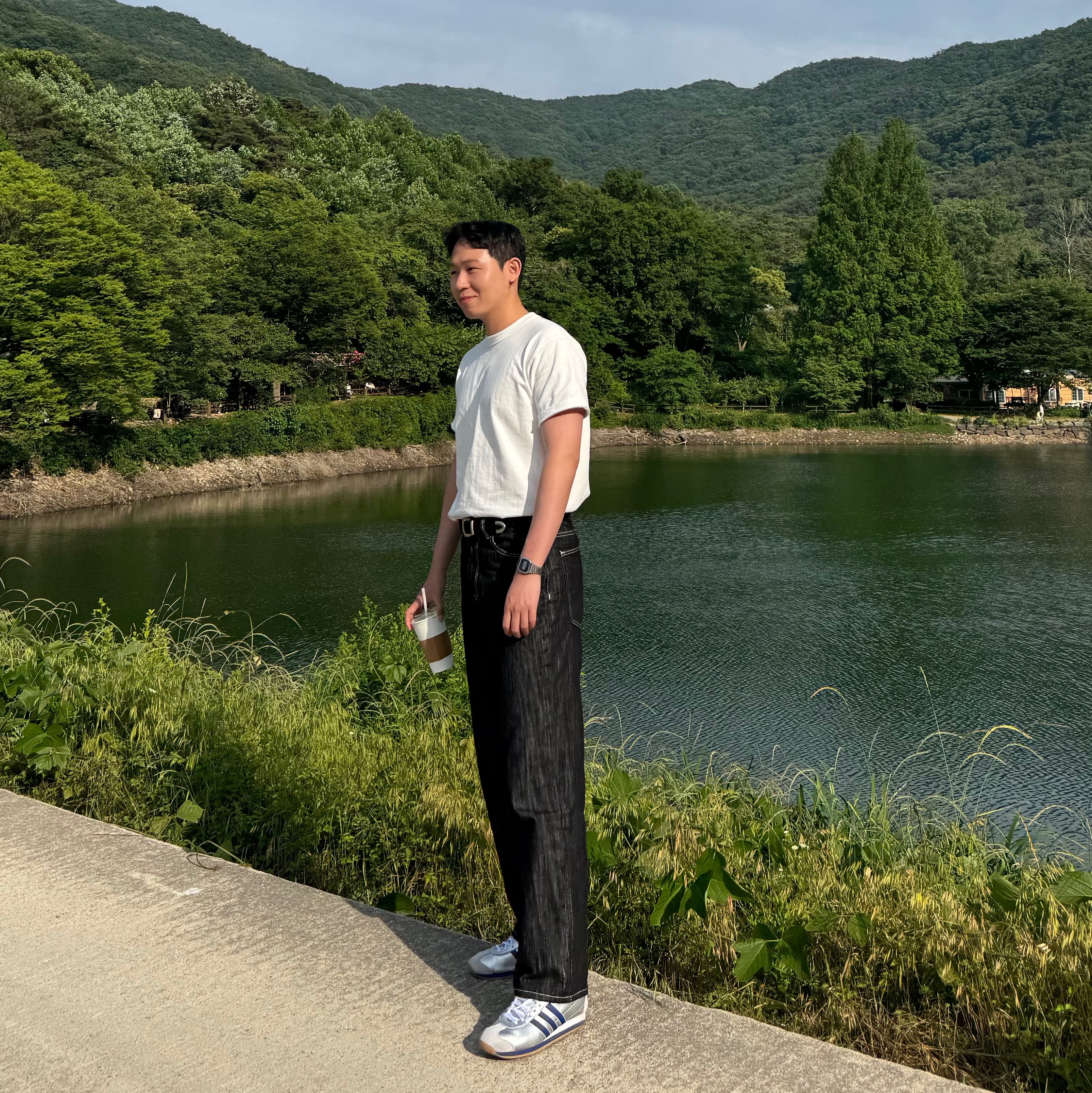 Adidas Country OG Matte Silver Bright Blue, Casio A-158WA-1 착용 스타일