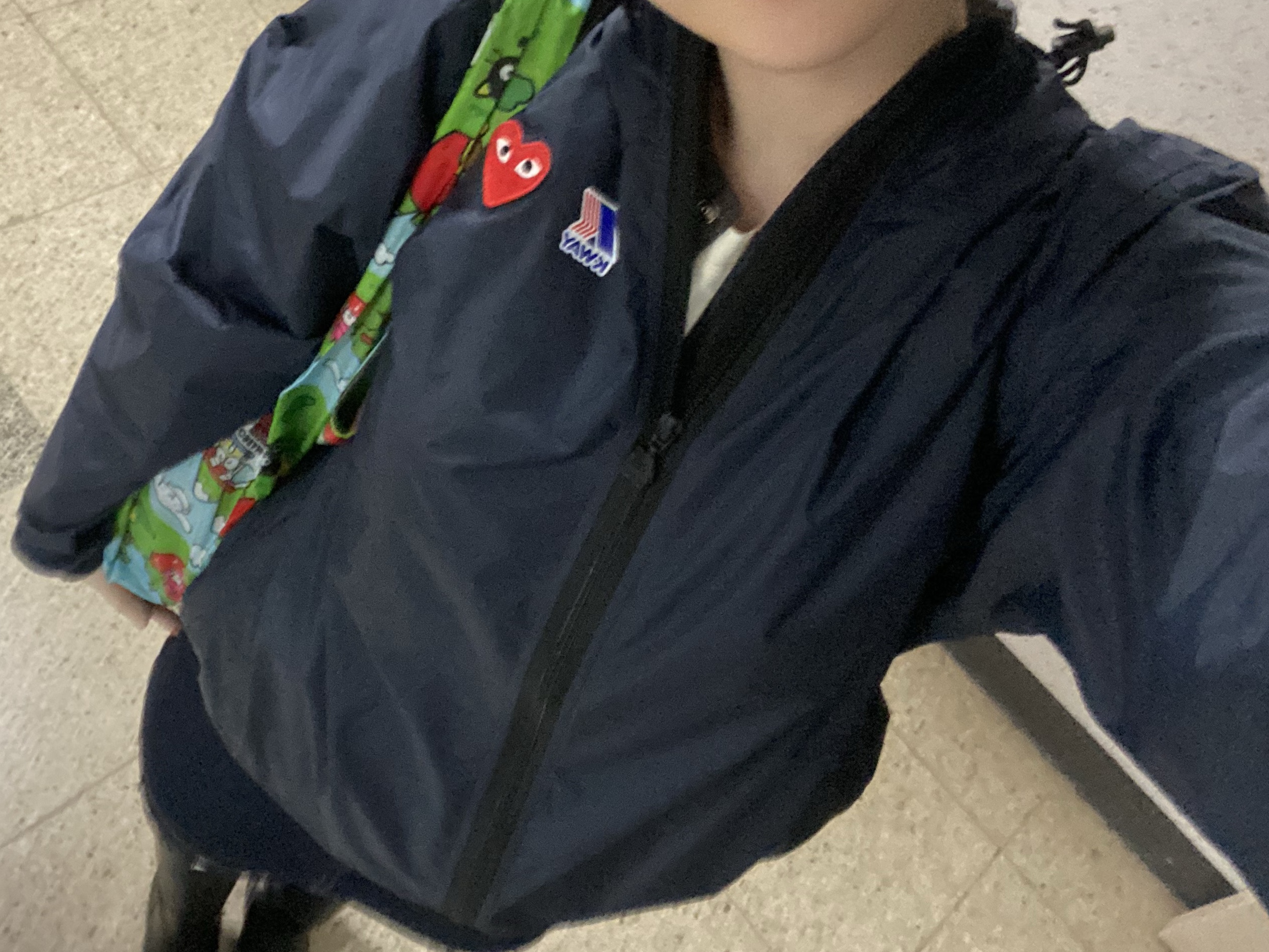 Play Comme des Garcons x K-Way Full Zip Jacket Navy 착용 스타일 - 1