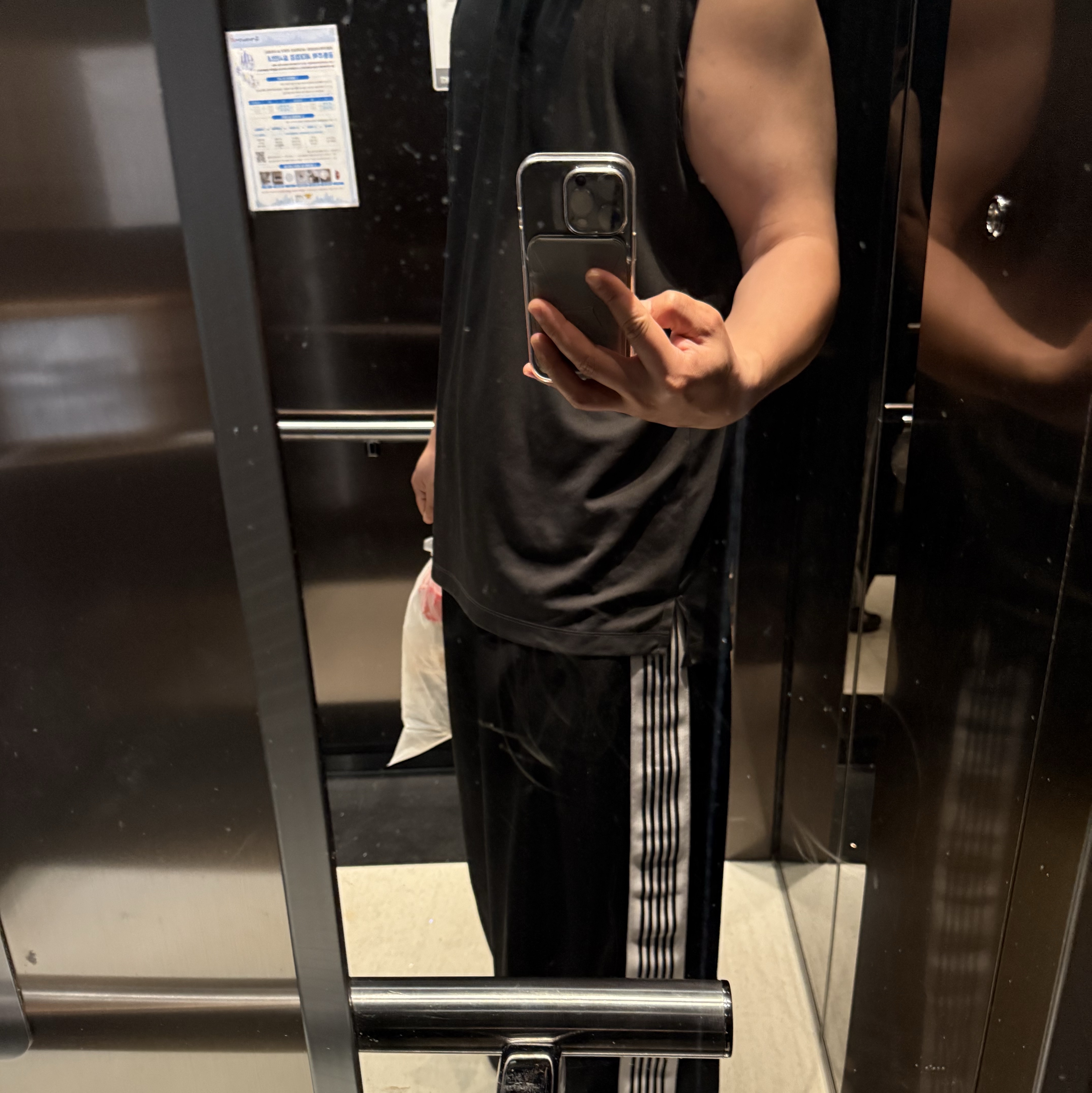 Needles H.D. Track Pants Poly Smooth Black White 착용 스타일