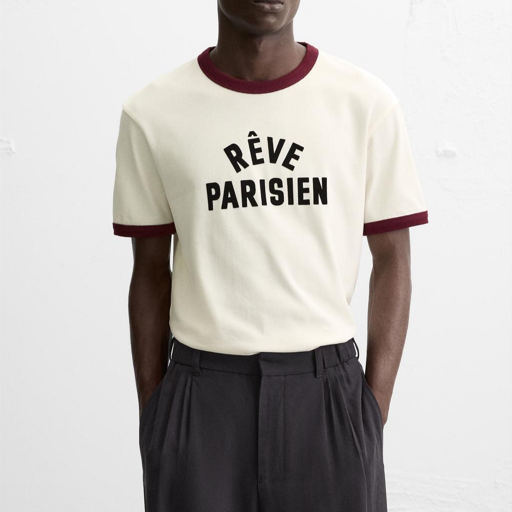 Zara Contrasting Ribbed T-Shirt Ecru, IAB Studio Established T-Shirt White Black 착용 스타일