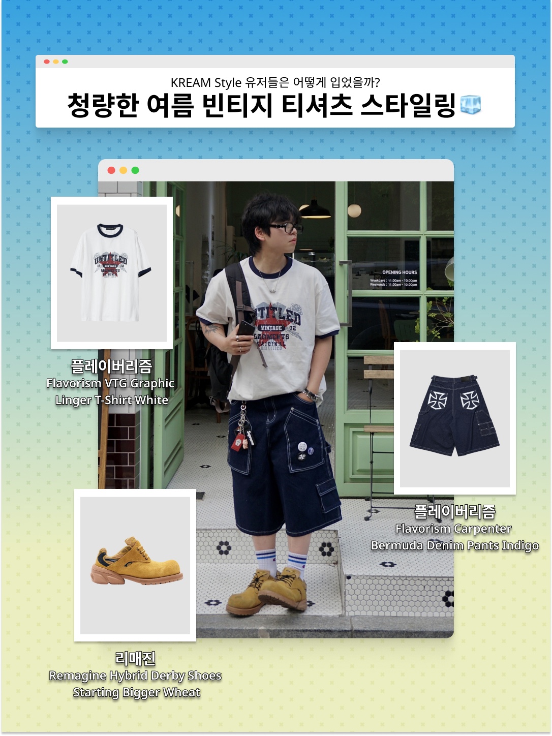 Nonnod Puckering News T-shirt Vintage grey, Project G/R Backward Carpenter Pants Blue 착용 스타일 - 5