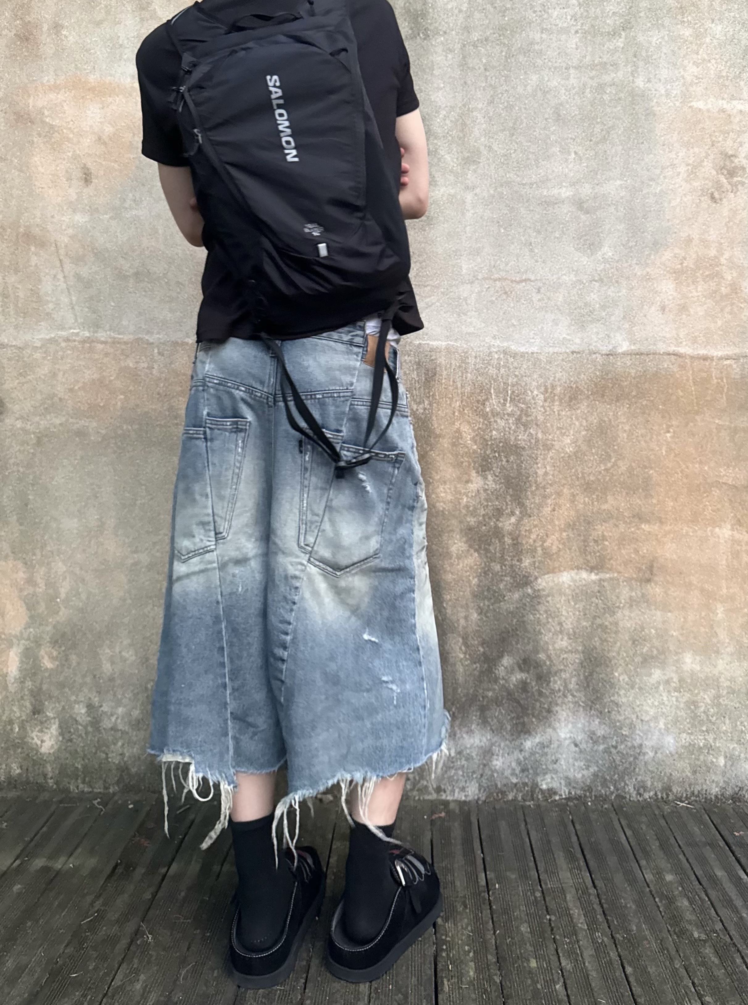 Project G/R Reworked Bermuda Shorts Blue, Salomon Trailblazer 10 Black 착용 스타일 - 4