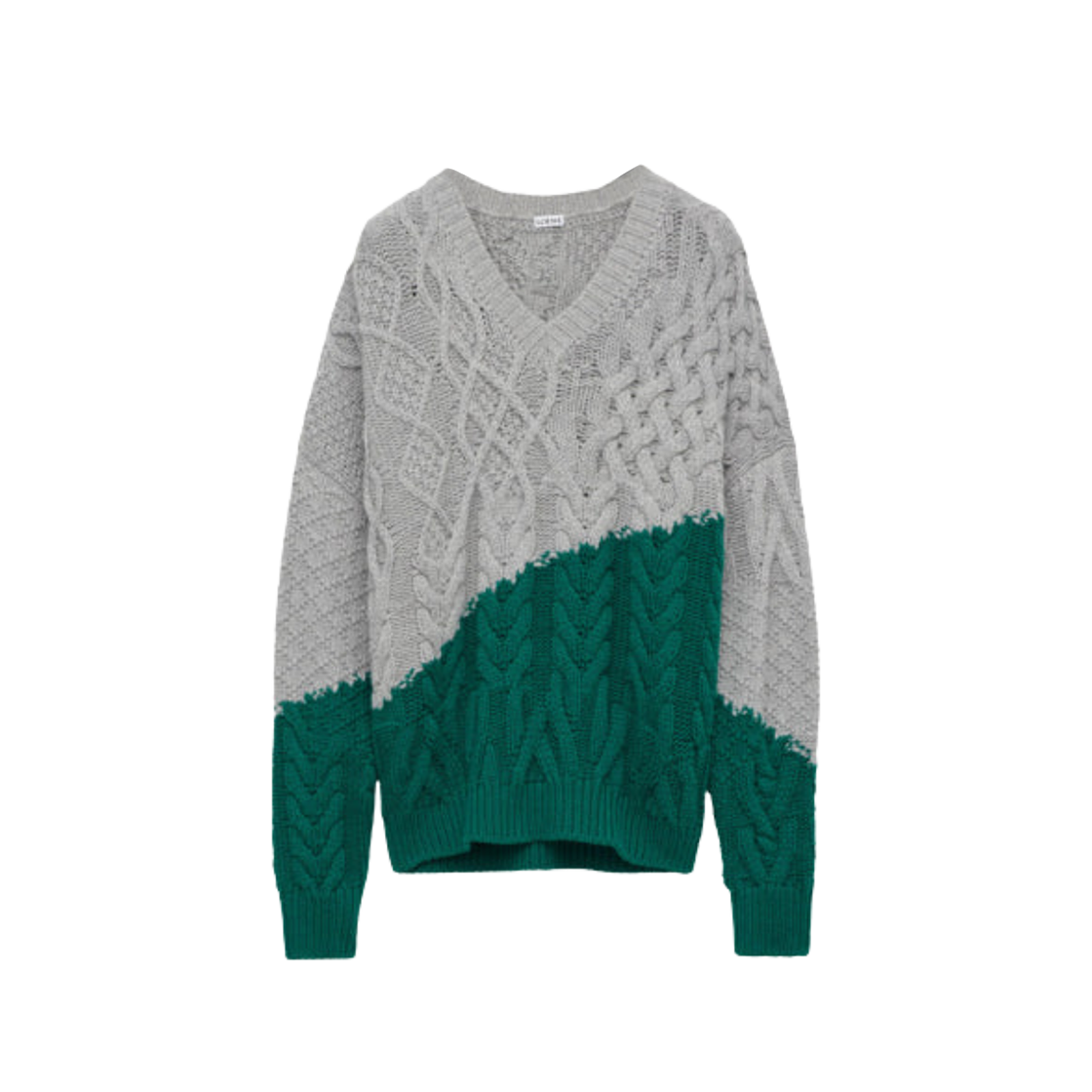 로에베 투톤 케이블 니트 스웨터 그레이 그린