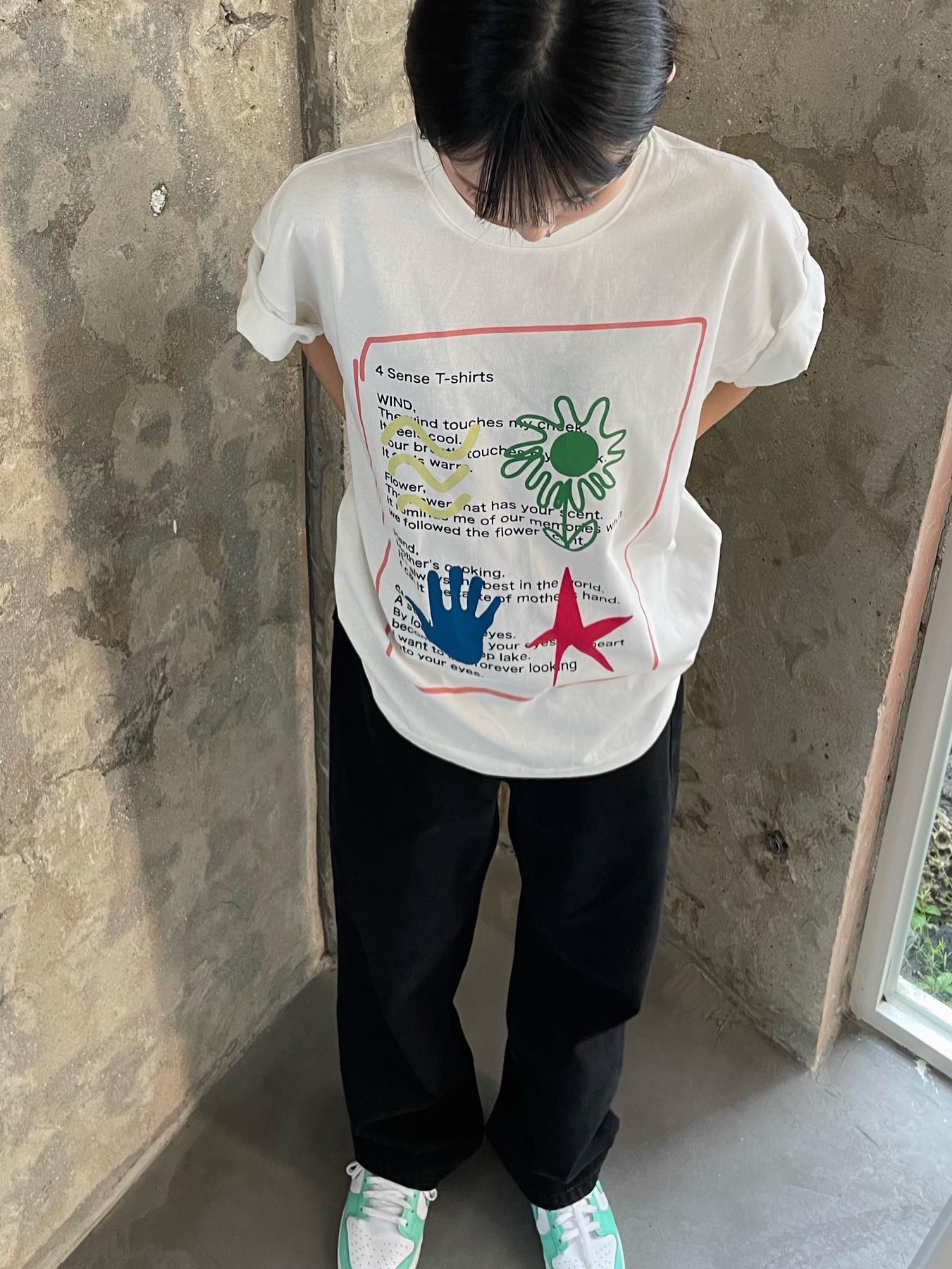 Don't Ask My Plan 4 Sense Oversized Tee - White 착용 스타일 - 2
