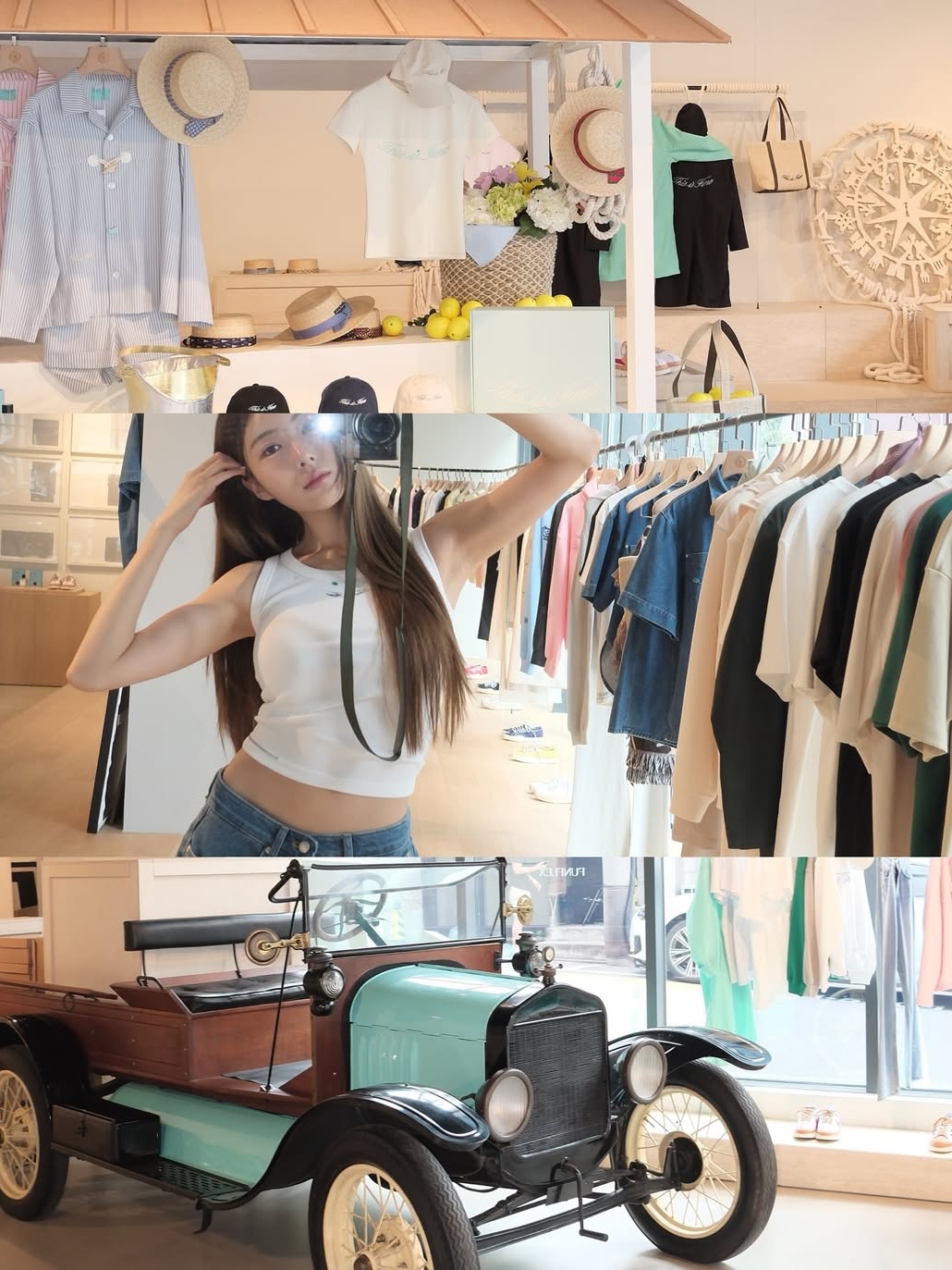 THIS IS FINE Ribbed Sleeveless Top White, THIS IS FINE x FUNFLEX Denim Bermuda Shorts Blue 착용 스타일 - 5