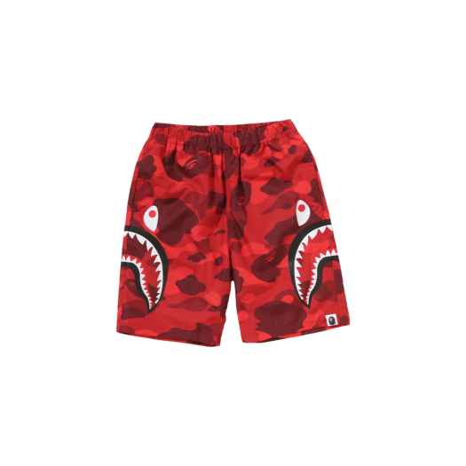 - (Kids) BAPE Color Camo Side Shark Beach Shorts Red