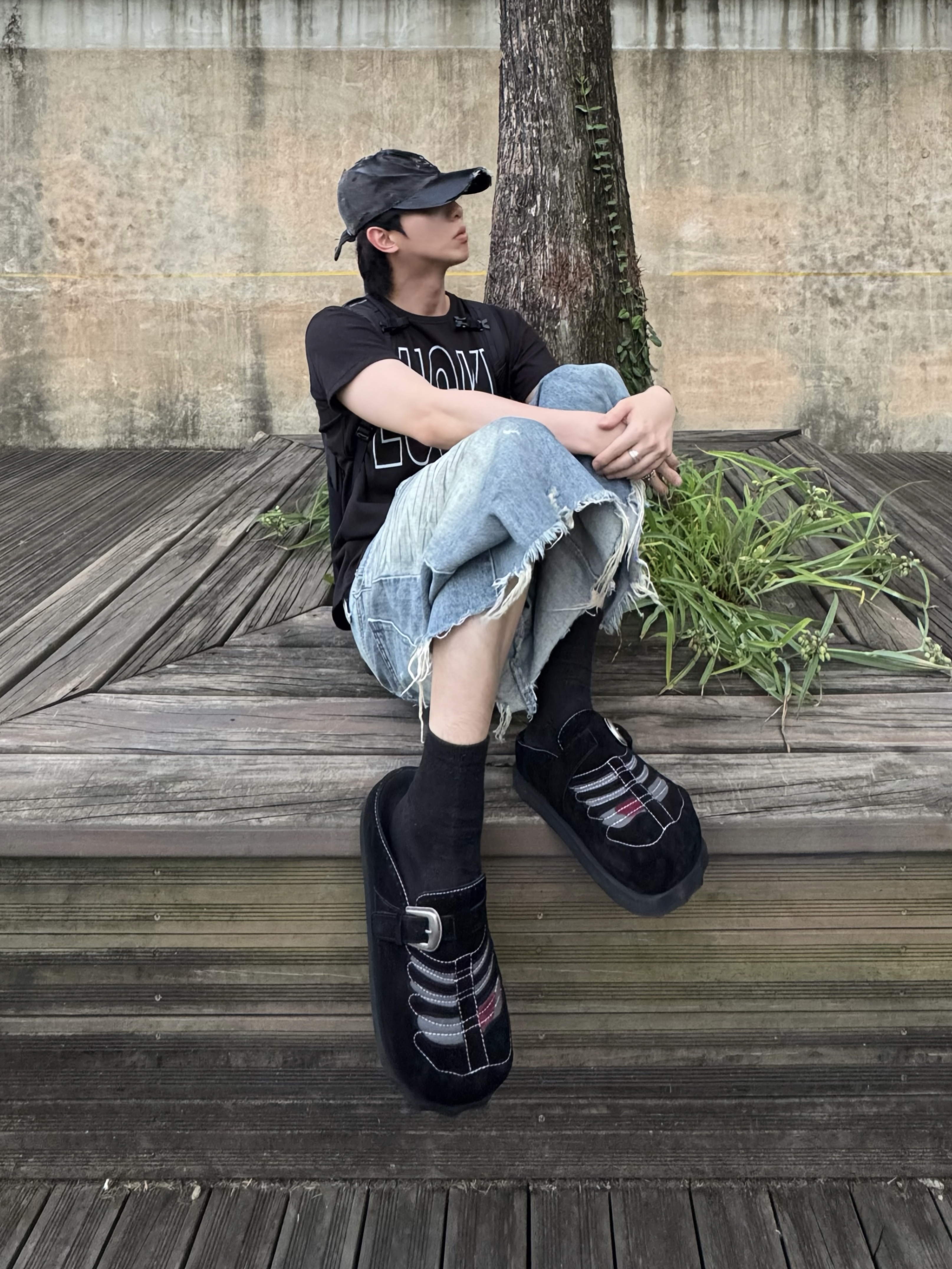 Project G/R Reworked Bermuda Shorts Blue, Salomon Trailblazer 10 Black 착용 스타일 - 3