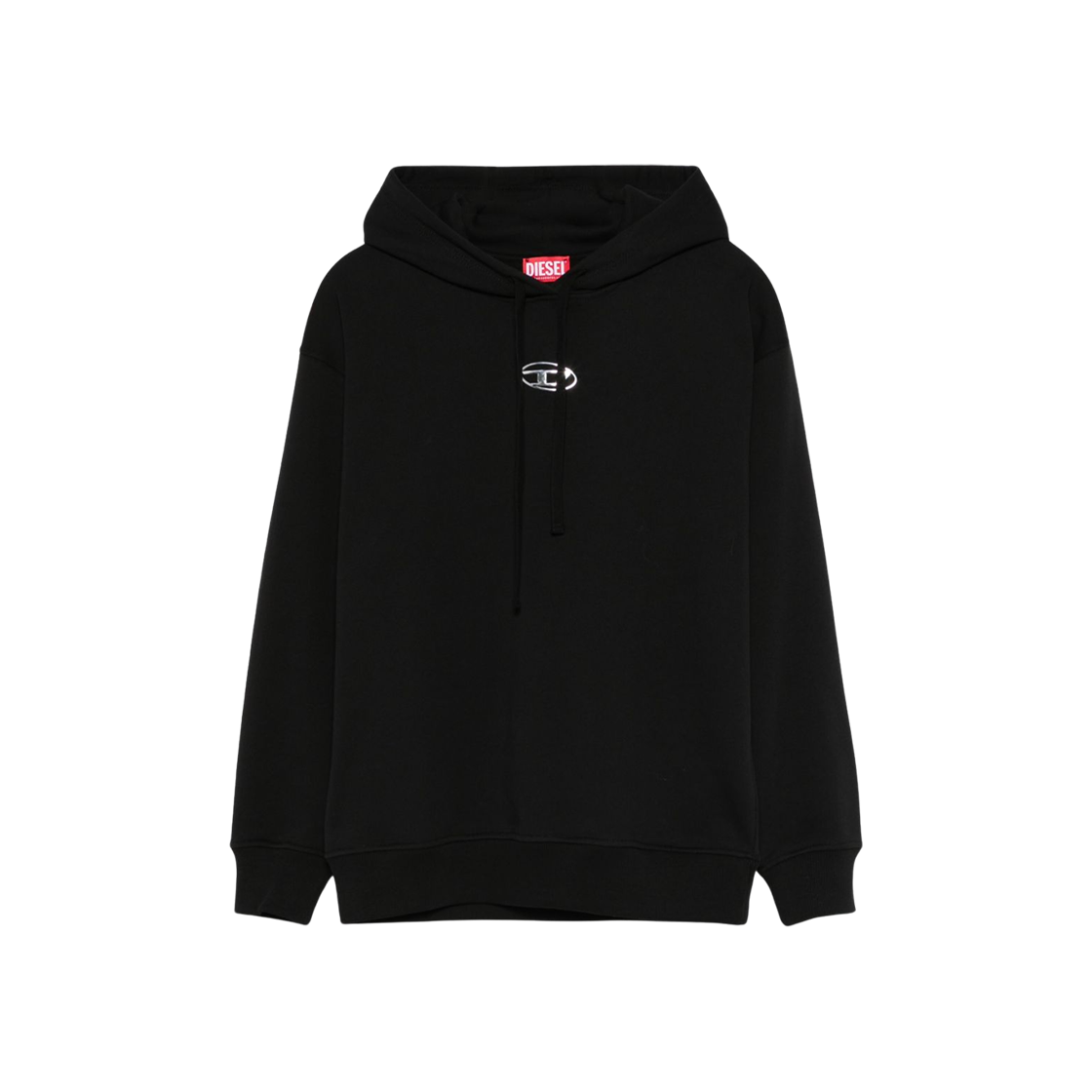 (W) 디젤 F-벅스트-후드-Od 메탈 이펙트 오발 D 로고 후드 블랙((W) Diesel F-Buxt-Hood-Od Hoodie with Metal Effect Oval D Logo Black)