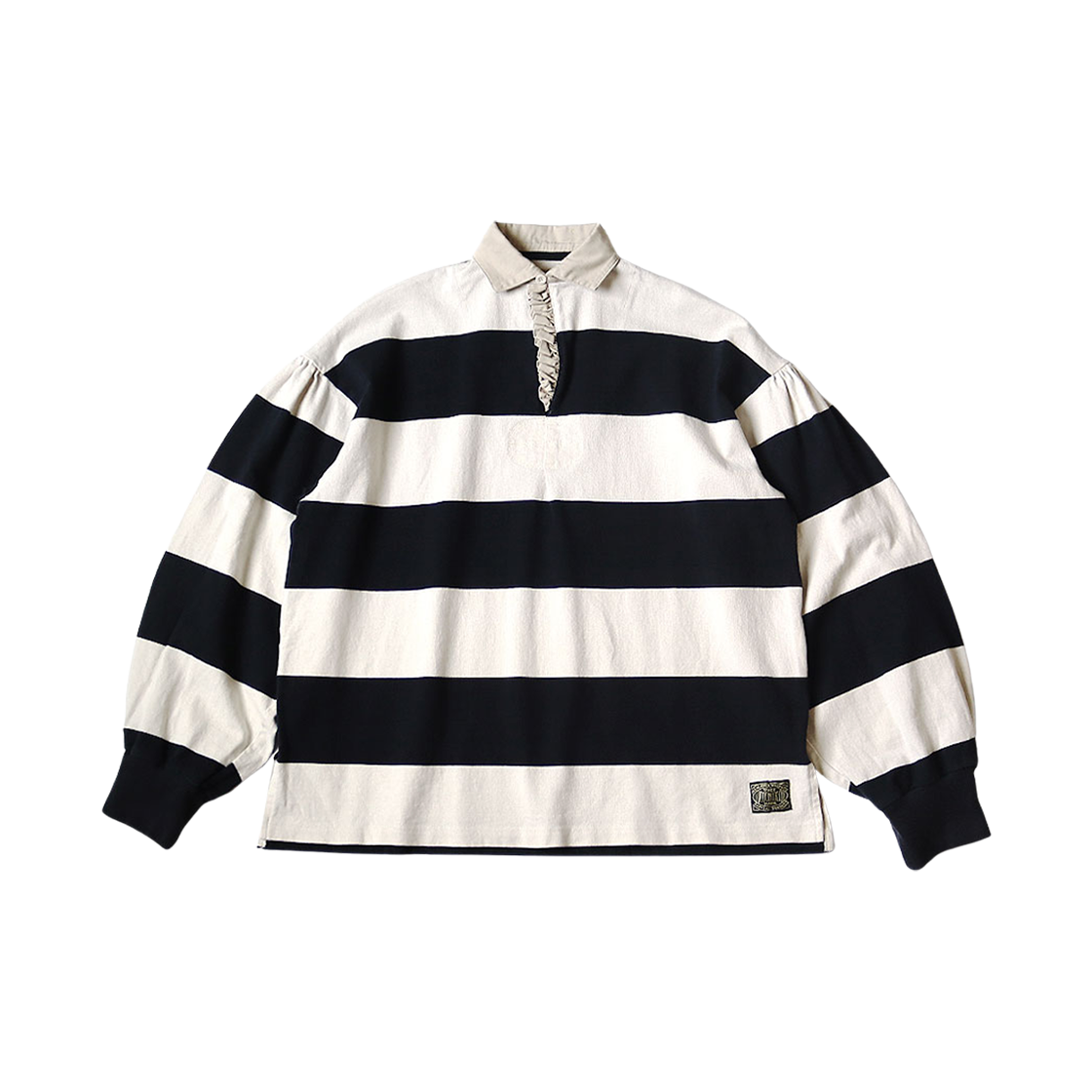 캐피탈 제일 스트라이프 저지 프릴드 럭비 블라우스 블랙 키나리(Kapital Jail Striped Jersey Frilled Rugby Blouse Black Kinari) - 1