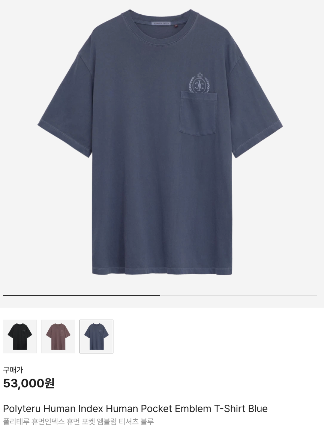 Polyteru Human Index Human Pocket Emblem T-Shirt Blue, Play Comme des Garcons Black Heart T-Shirt Grey 착용 스타일 - 6