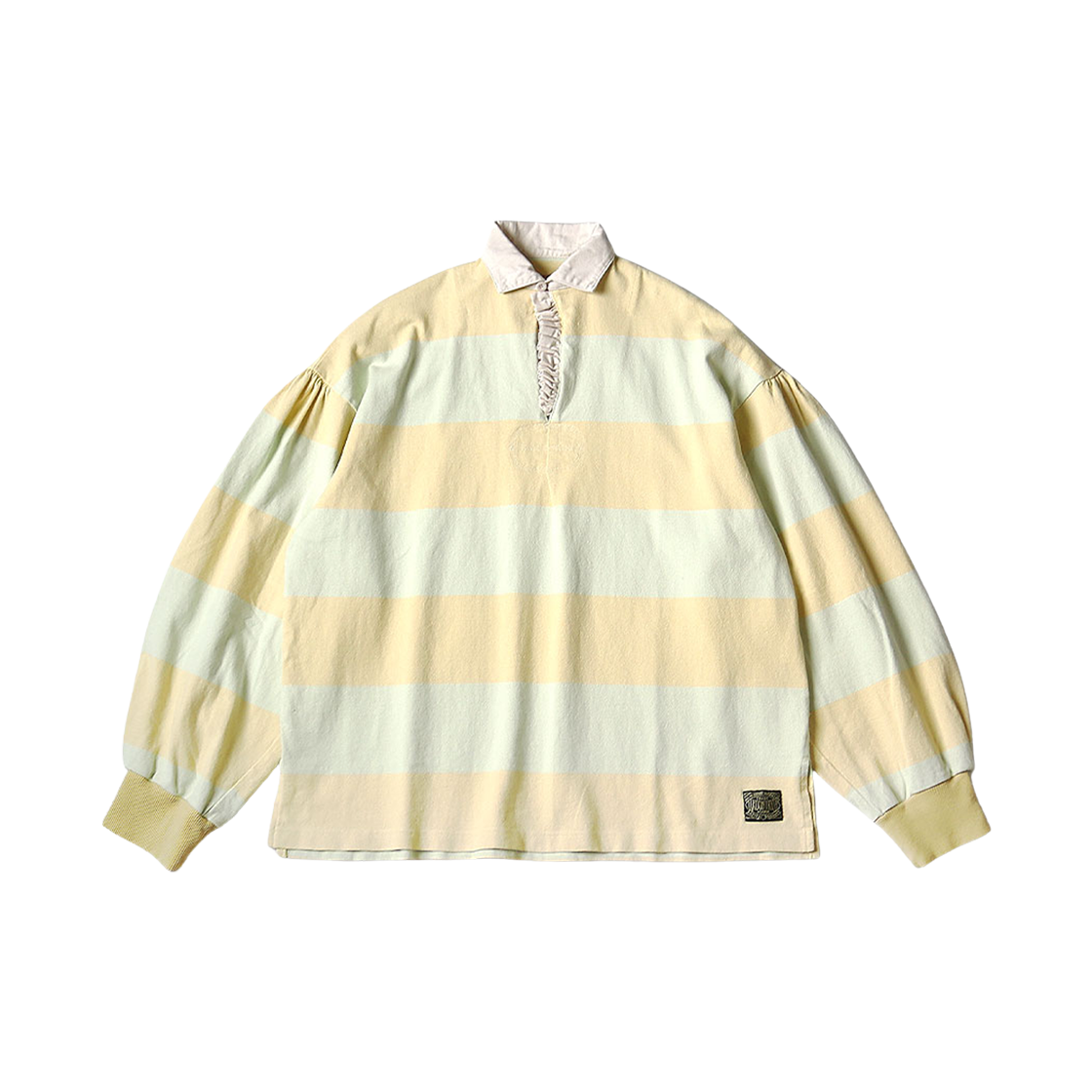 캐피탈 제일 스트라이프 저지 프릴드 럭비 블라우스 옐로우 그린(Kapital Jail Striped Jersey Frilled Rugby Blouse Yellow Green) - 1
