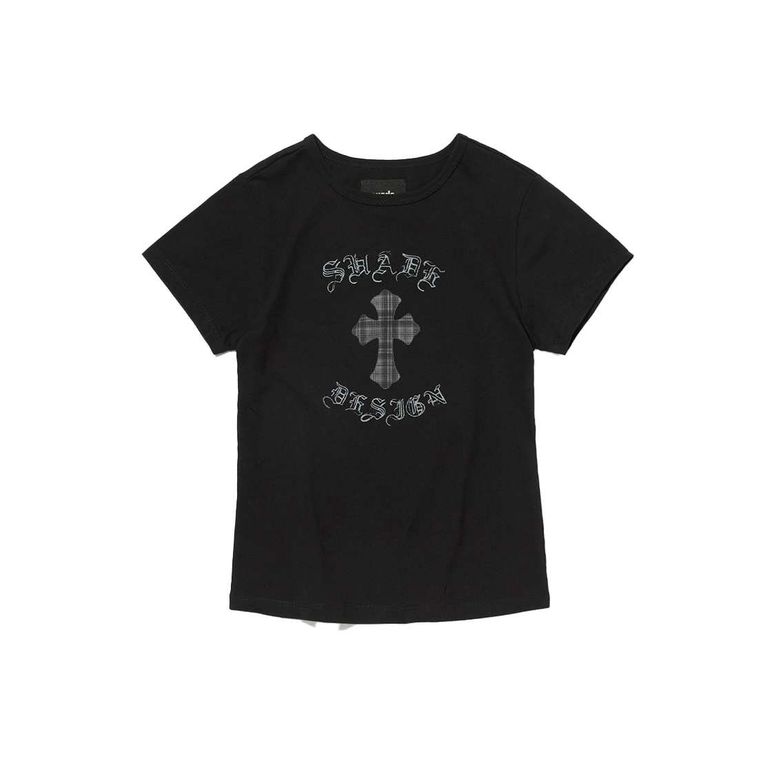 스웨이드 체커드 크로스 크롭 티 블랙(Suade Checkered Crop Tee Black)