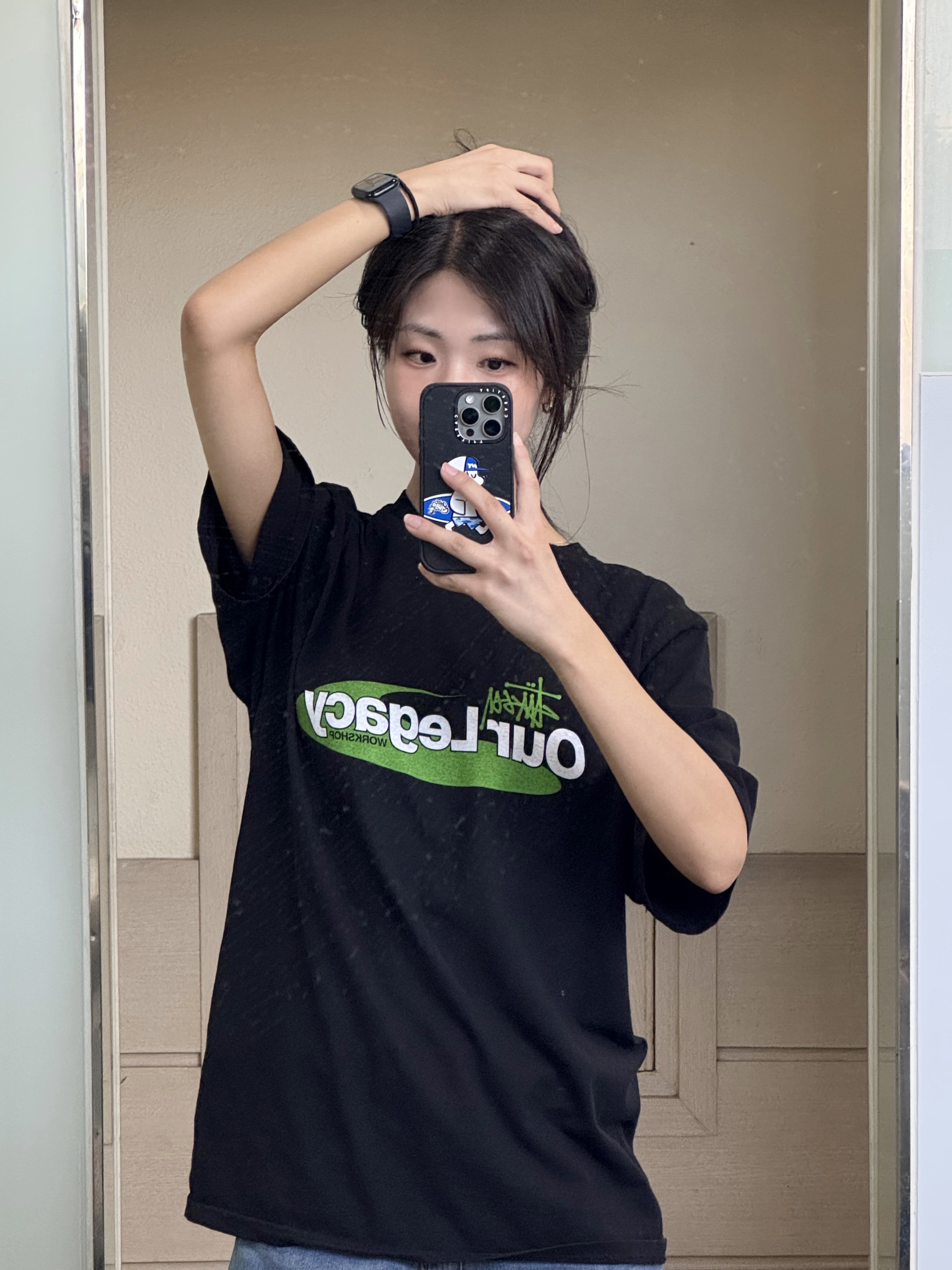 Stussy x Our Legacy Work Shop Swirl Pigment Dyed T-Shirt Black 착용 스타일 - 2